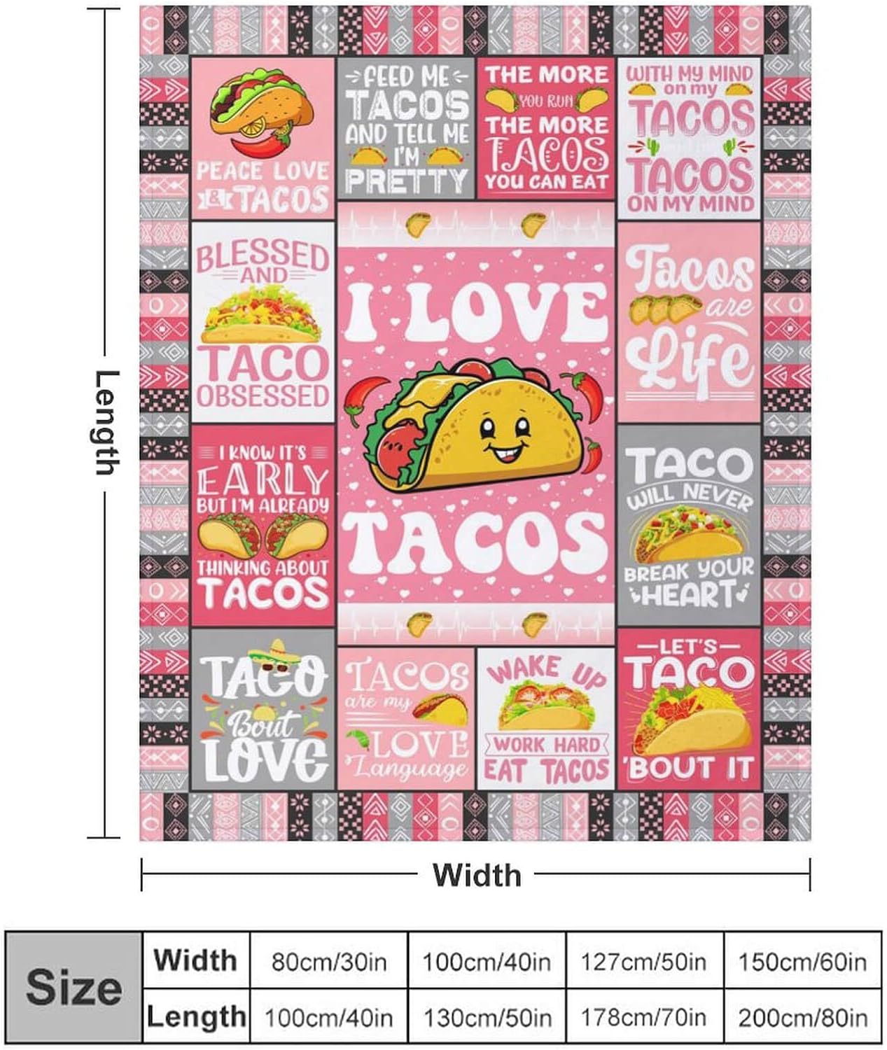 Tacos Throw Blanket - Soft Flannel Blankets for Teens Adults Women Men Tacos Lovers - Warm Food Throw Blankets for All Season Lap, Chair, Sofa - 70"x50"