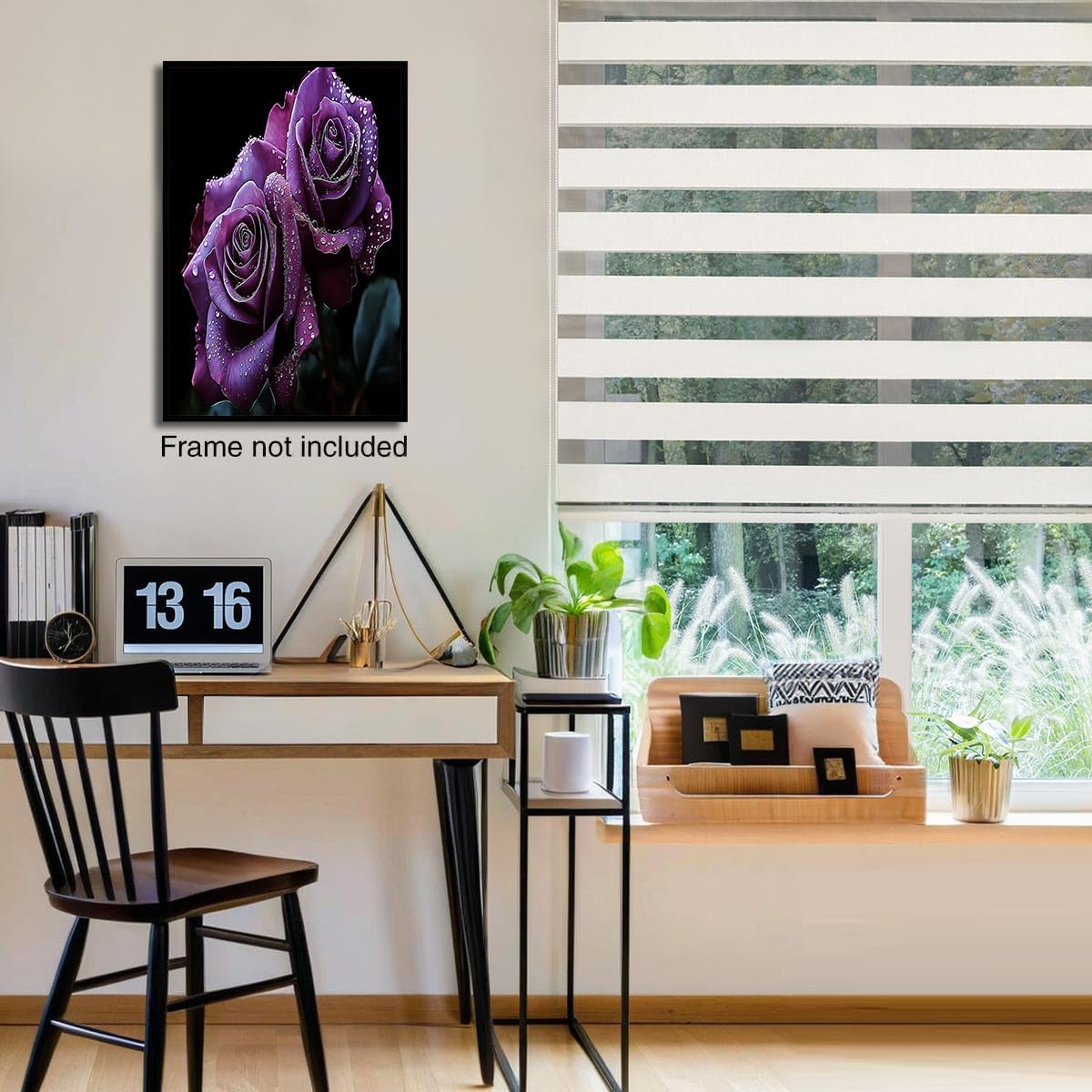 GDJSMIN Romantic Style Wall Art, Water Drop Purple Rose Poster for Reading Room Living Room Decor 24 x 36 inch Unframed