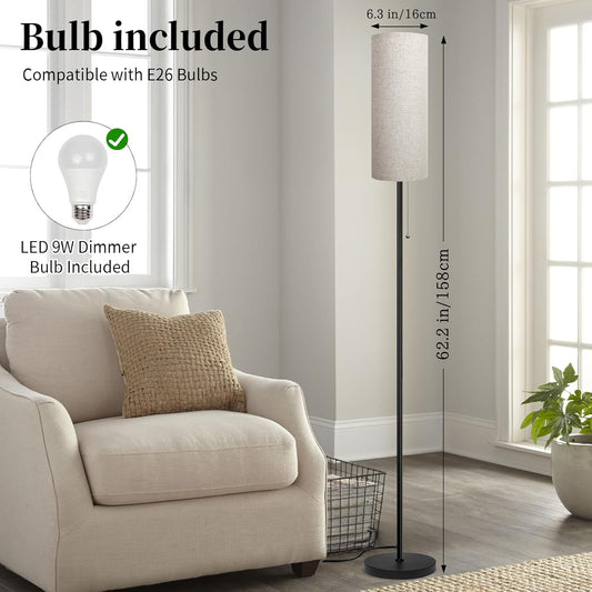 Floor Lamp for Living Room, Modern Standing Lamps with Lampshade, Minimalist Tall Lamp with Chain Switch for Living Room, LED Bulb Included (Beige Shade)