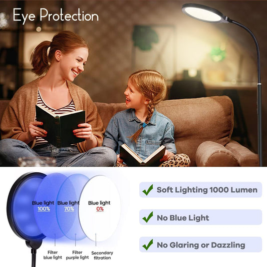 LED Floor Lamps with Remote Dimmable Timing Eye Care Standing Reading Lamp for Living Room Bedroom Office