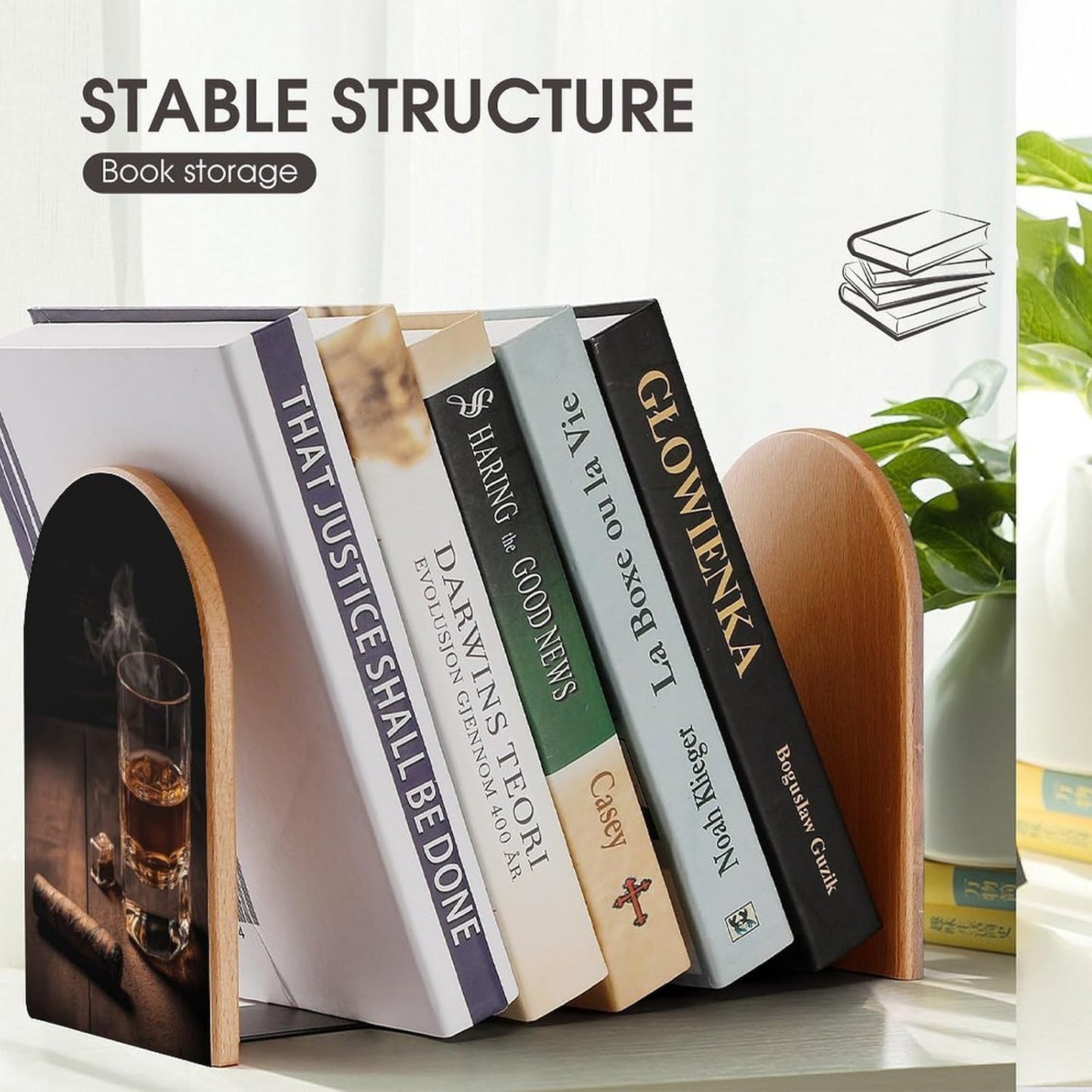 Cigar & Whiskey Bookend for Shelves Wooden Book End Large Size Sturdy Book Holders Stoppers with Metal Base for Bookshelves Slick Decorative Bookends Stands