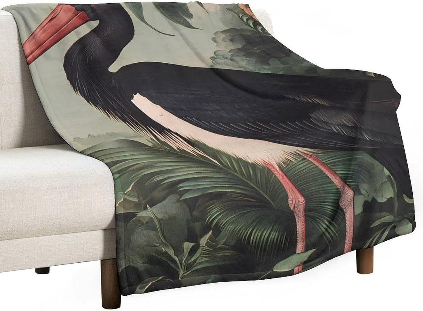 Stork On Black Throw Blanket for Couch Bed Plush Cozy Fuzzy Flannel Blanket for All Season 40"x50"