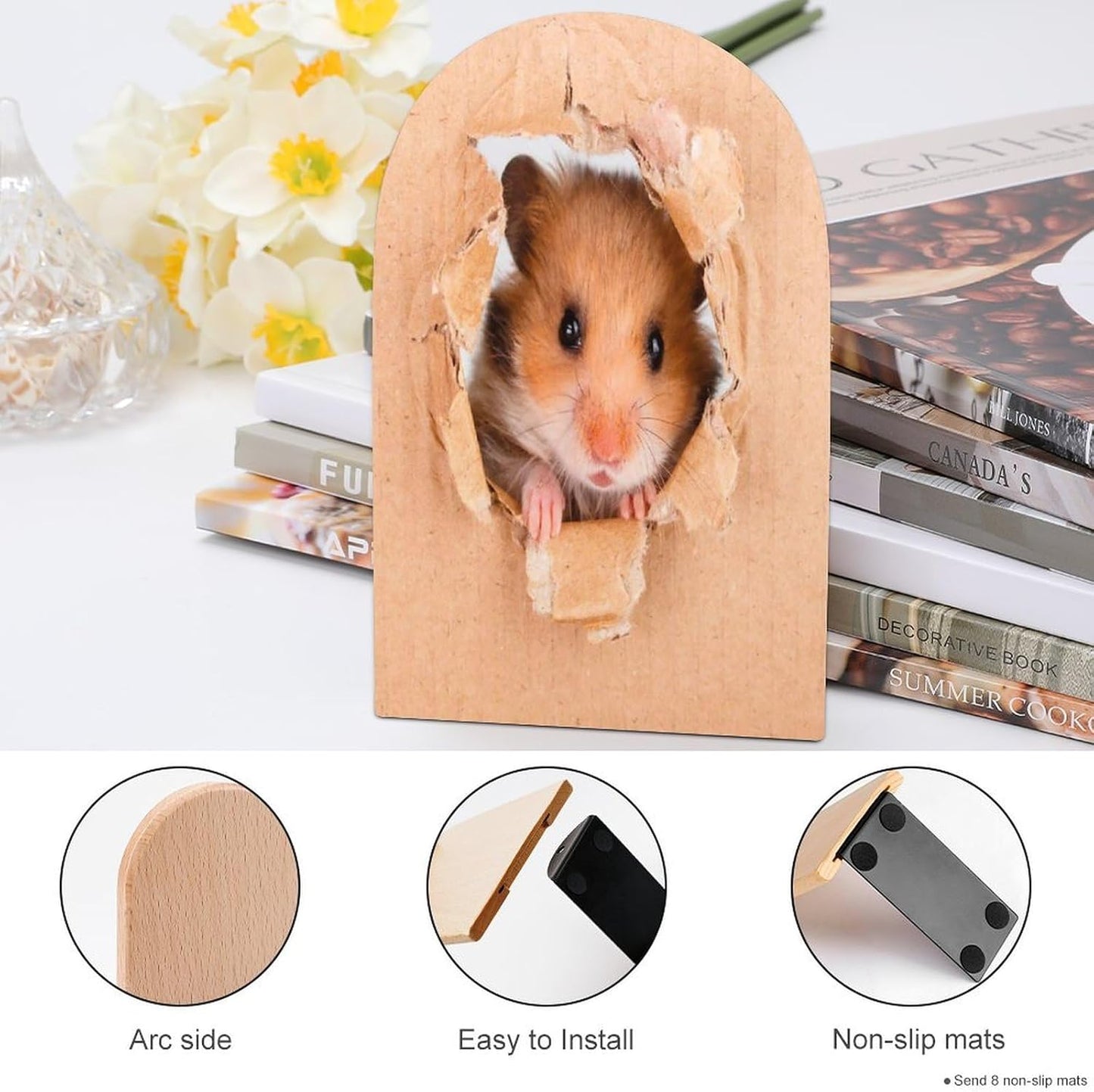 Funny Hamste Wooden Bookend Non-Slip Book Ends Heavy Duty Book Stopper with Metal Base Books Holderd Decorative Bookends Stands Firmly for Office Supplies