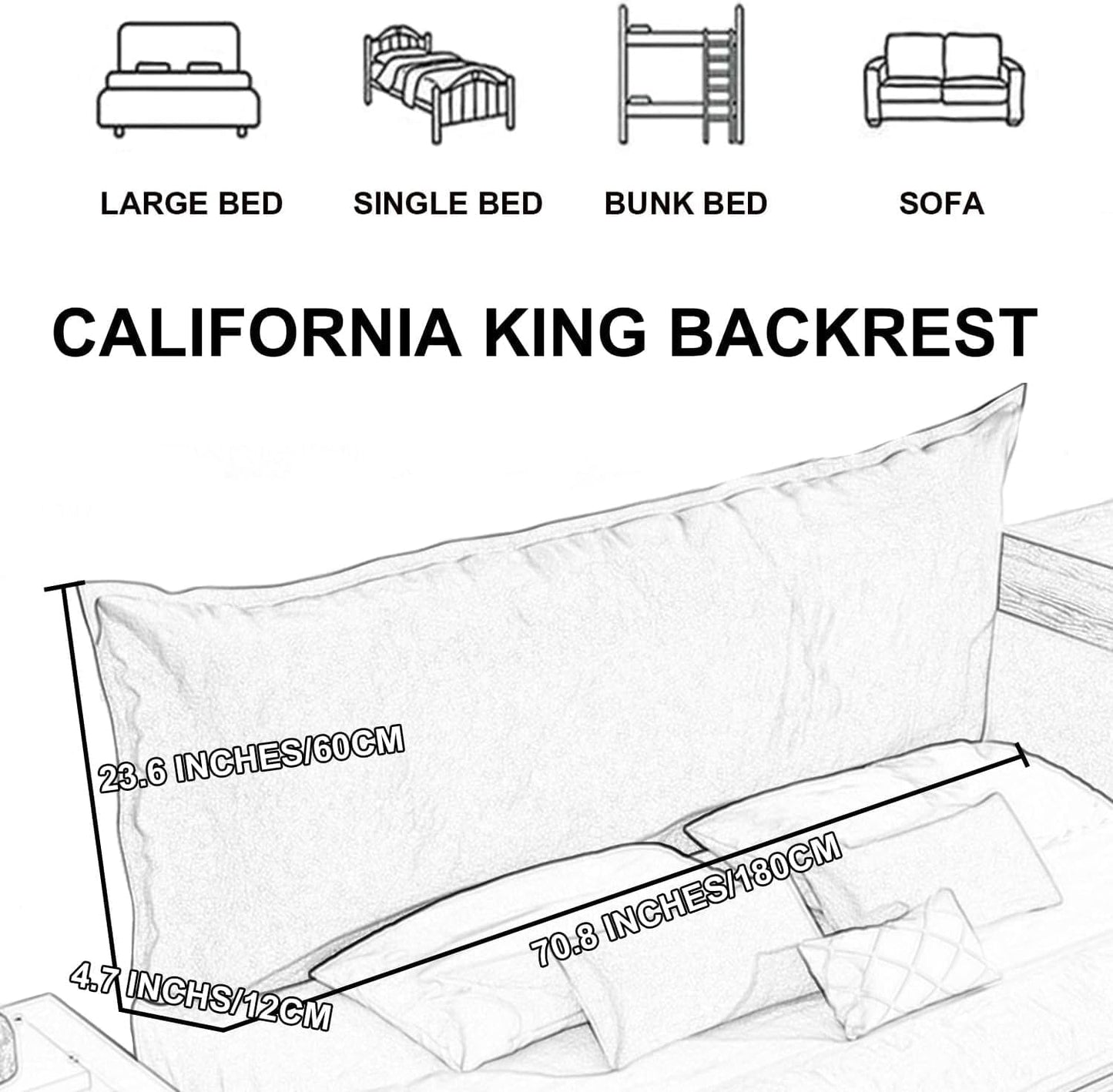 Reading Pillow Large Bolster Headboard Backrest Positioning Support Wedge Pillow for Day Bed Bunk Bed Cover Twin(Size:No headboard 70.8"/180cm,Color:B)