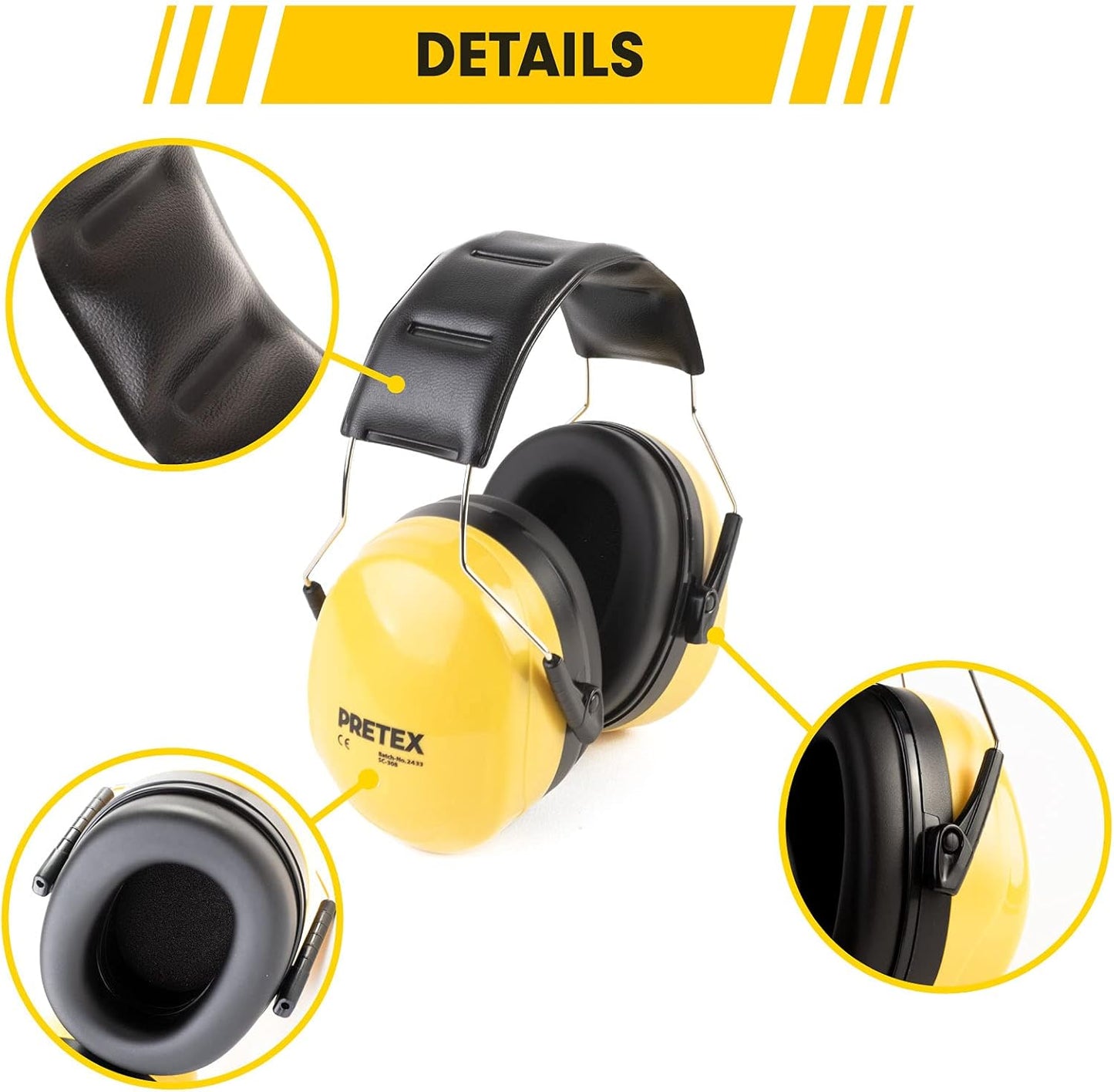 PRETEX Ear Defenders with SNR 34dB - Lightweight Ear Muffs Protection for Adults - Adjustable Noise Canceling Headphones - Over Ear Earmuffs for Work or Home - Yellow