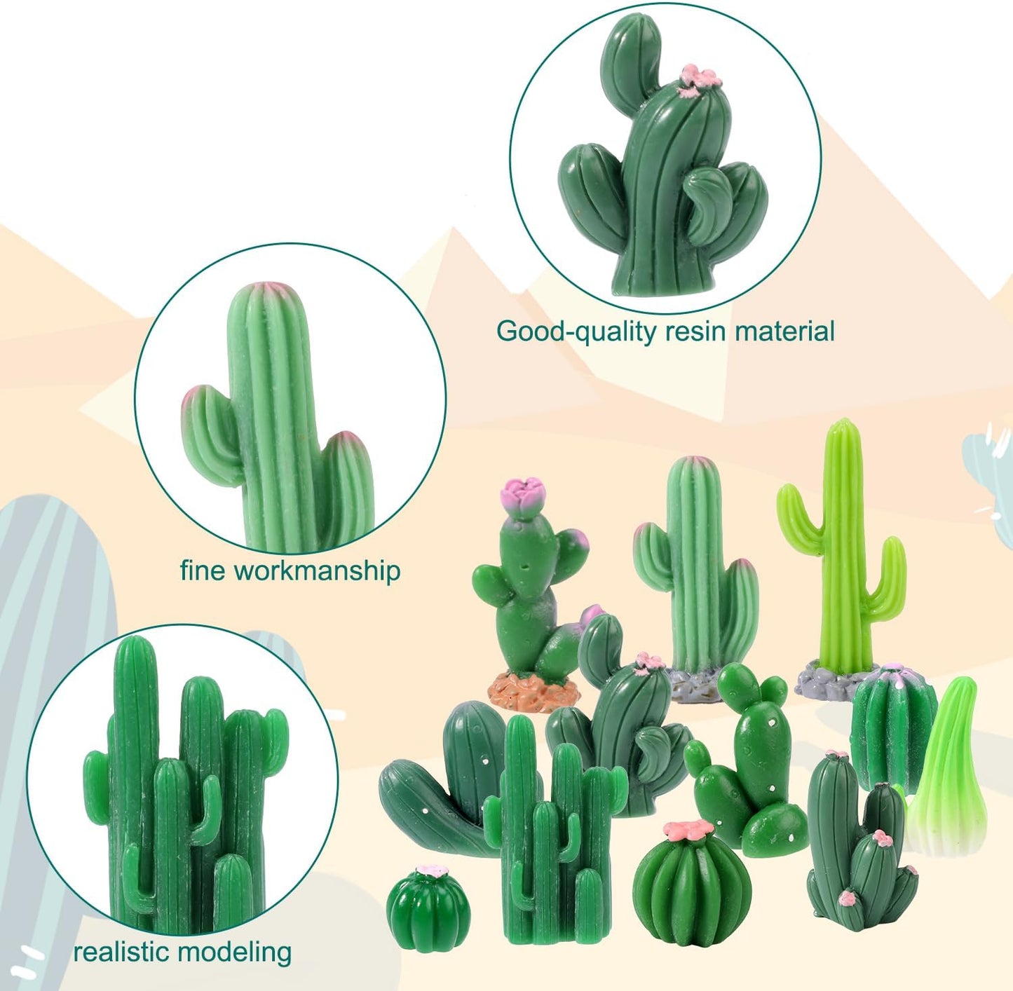 36 Pcs Mini Resin Cactus, Miniature Resin Cactus Figurines 12 Styles Cute Small Artificial Green Cactus Succulent Plants for Garden Flower Pot Bonsai Tiny Micro Landscape Decors