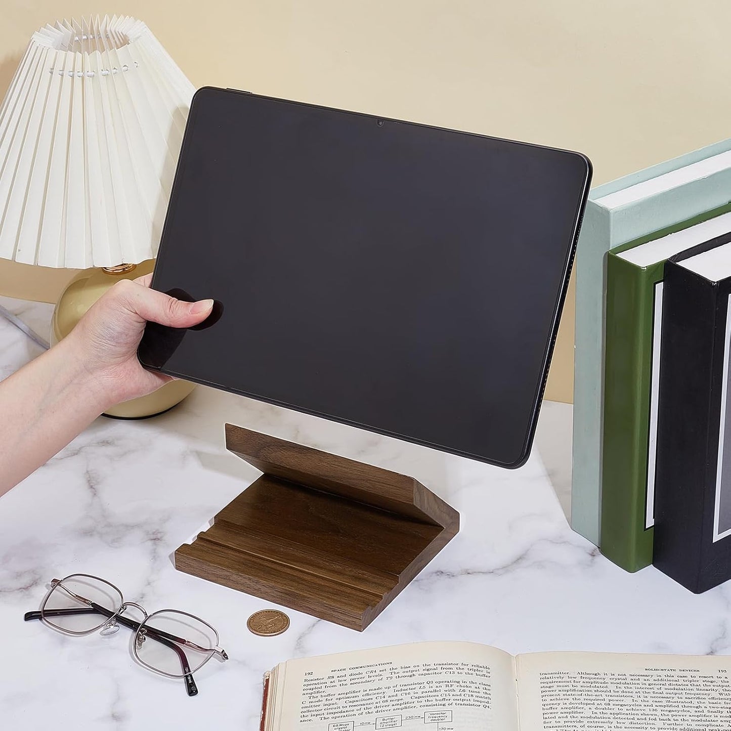 Walnut Book Stand for Display Wooden Bible Stand for Reading Portable Office Phone Holder for Desk Living Room Kitchen Coffee Table Decor Picture Frame Photos Holder