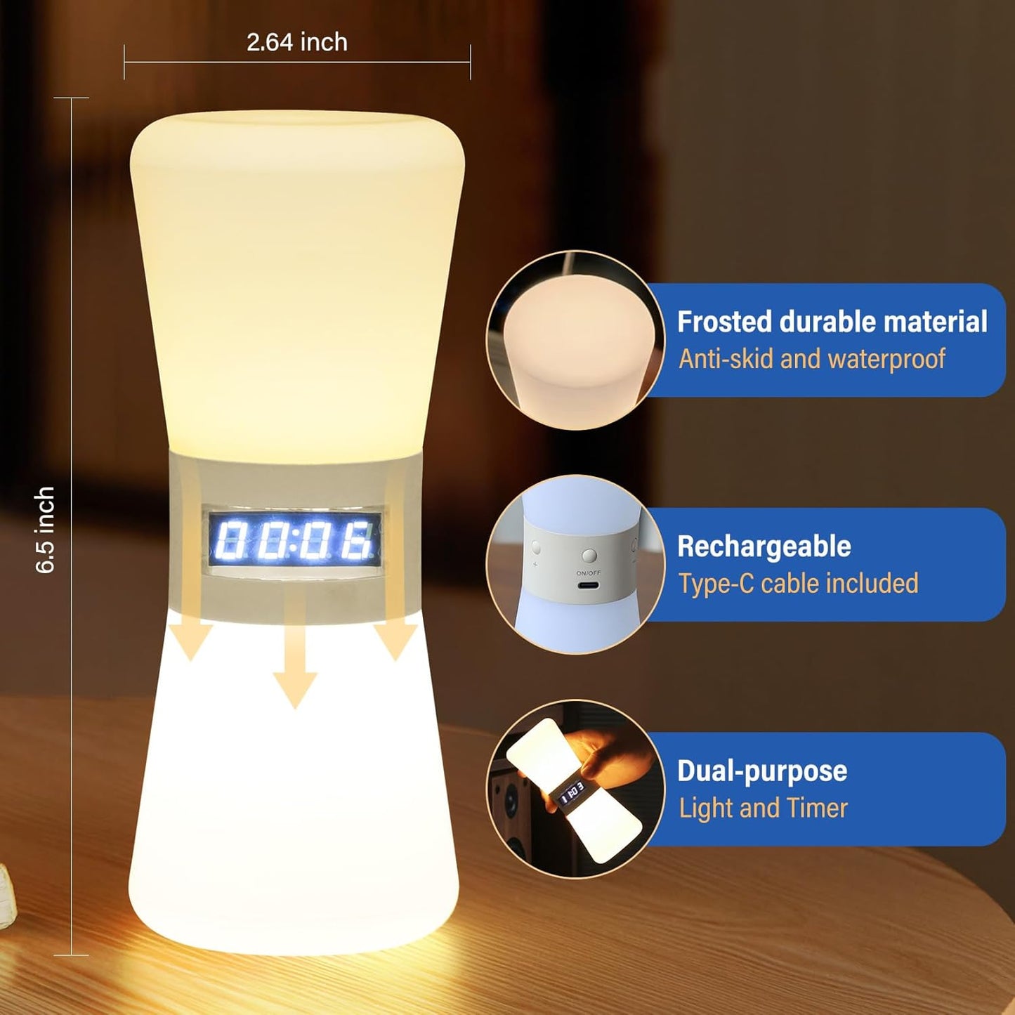 LED Visual Timer Hourglass - Rechargeable Digital Countdown ADHD Timer for Kids & Adults (1-99 Mins Adjustable), Time Flow Simulation with Time Management for Classroom,Kitchen,Room,Home (Warm-White)