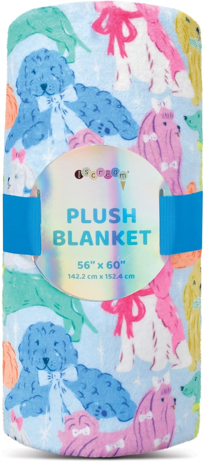 iscream Playful Print Silky Soft Plush 56" x 60" Fleece Throw Blanket - Bow Wow Wow