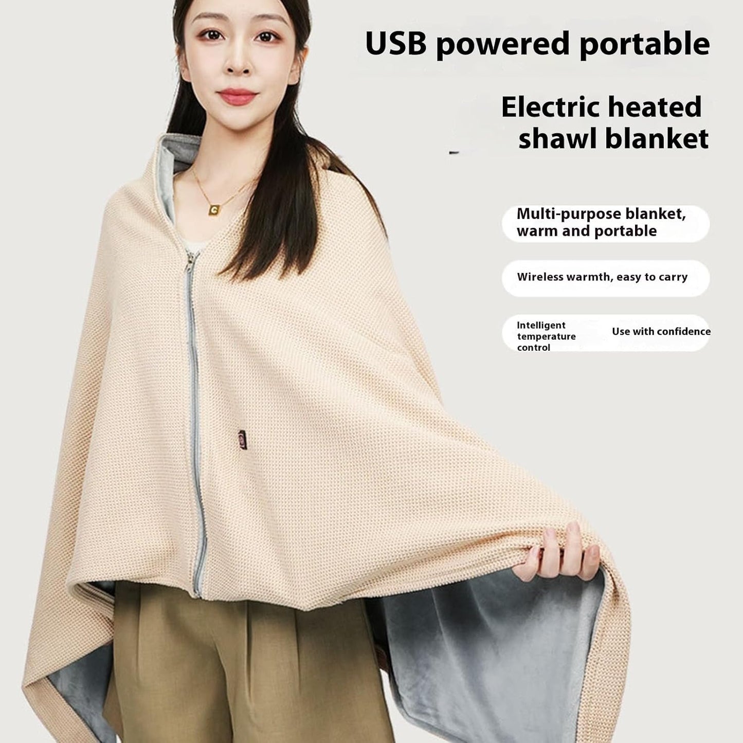Lightweight Heating Shawl with 3-Temp USB Power Cozy Blanket for Indoor Outdoor Use Portable USB Electric Heated Shawl Blanket