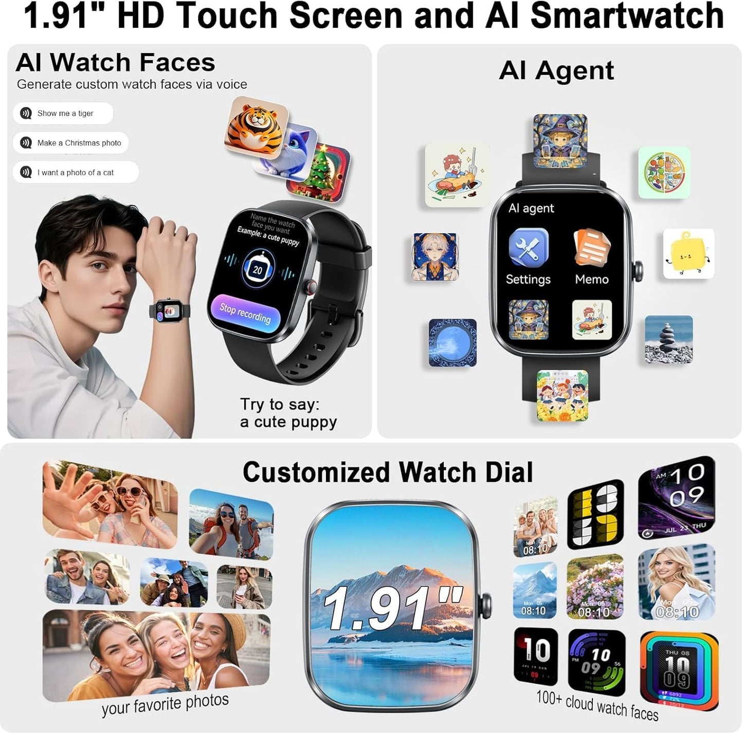 AI Smart Watch with ChatGPT, 1.91" Bluetooth Calling Smartwatch for Men Women, 110+ Fitness Modes Activity Tracker, Sleep/Heart Rate/Calorie Monitor, IP68 Waterproof Step Counter for Android iOS