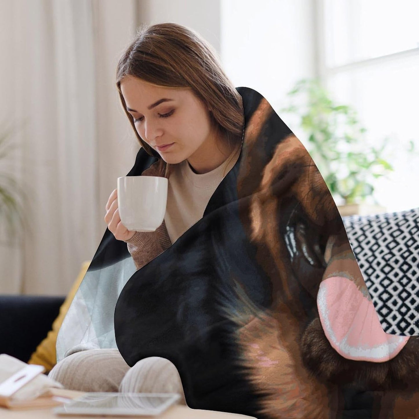 Rottweiler Dogs Tongue Head Blanket Super Soft Lightweight Throw Blanket Cute Cozy Warm Bed Blanket Decorative Fuzzy Blanket All-Season Home Decor Gift for Sofa Couch Living Room 50"*60"（130 * 150cm）