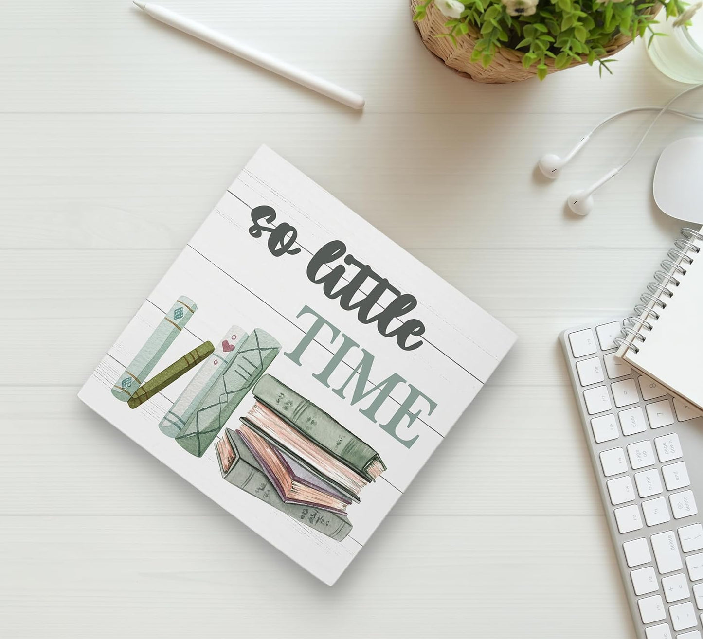 KU-DaYi Book Quote So Little Time Wood Box Sign Rustic Farmhouse Style Wood Block Plaque Decor for Home Reading Room Library Classroom Bookshelf Wall Desk Shelf Decoration,Gifts for Book Lovers
