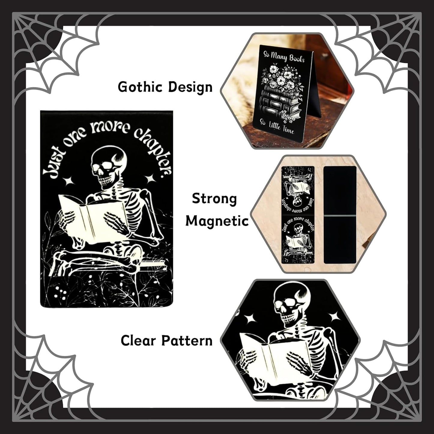 6Pcs Big Size Skeleton Christmas Magnet Bookmarks with Strong Magnet, Christmas Gothic Book Marker, Christmas Holiday Gift for Book Lovers Bookworm Bookish