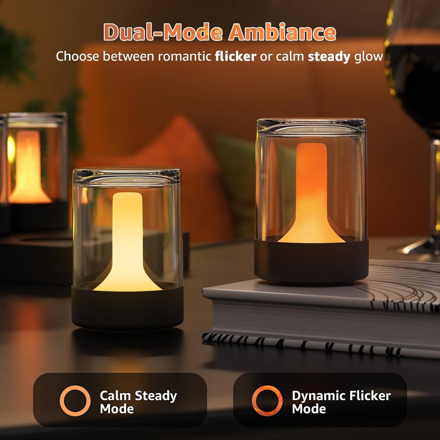 uuffoo Set of 4 LED Mini Cordless Table Lamp, Transparent Waterproof Shower Lamp, Rechargeable Battery Operated Candle Lamp, Portable Night Light for Room Holidays Christmas Party Décor