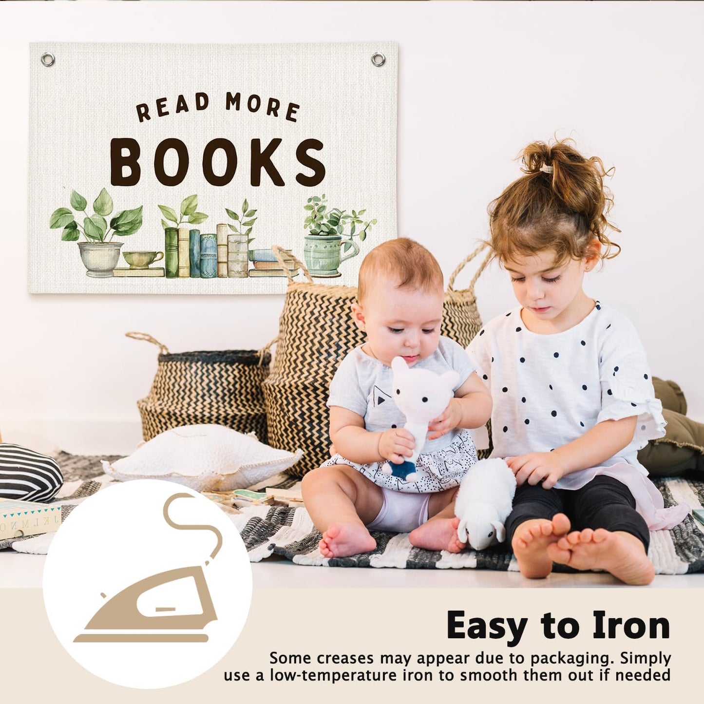 Read More Books Botanical Reading Room Decor - Linen Banner Wall Hanging Canvas Banner Flag Decor for Kids Nursery Toddler Reading Corner Nook Classroom Library