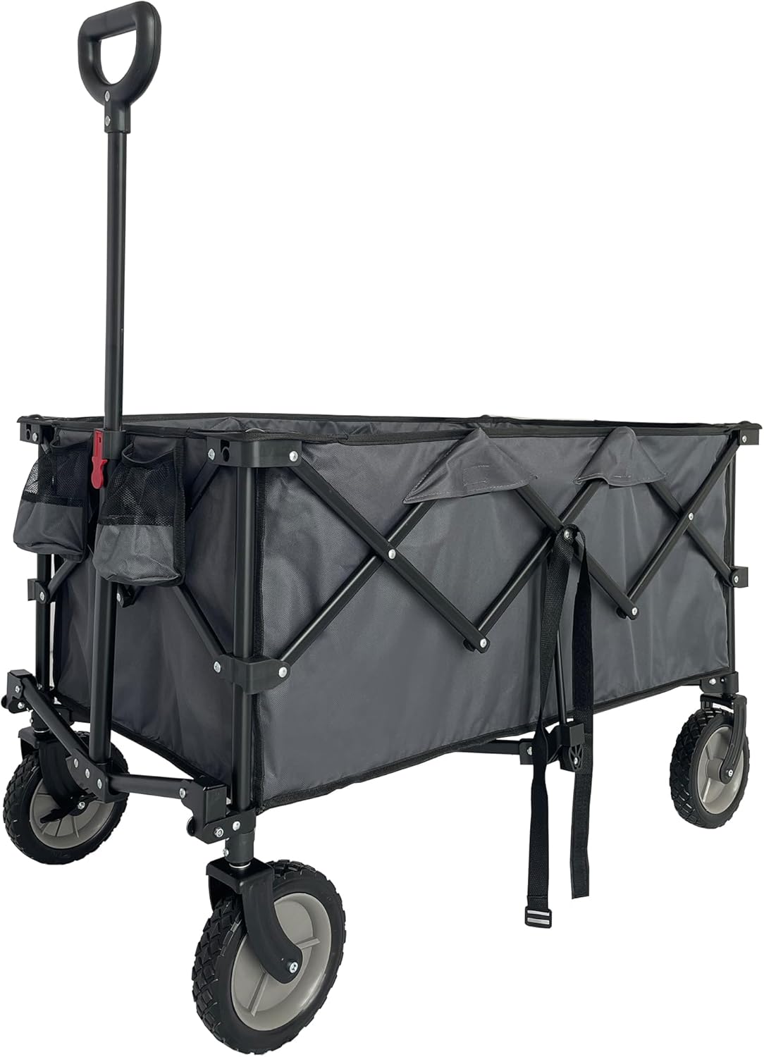 LKJYBG Steel Yard Cart Garden Wagon with Adjustable Handles 2 Cup Holders Wheels Collapsible Foldable Wagon Folding Utility Garden Cart for Garden Orchard Warehouse Cement Grey As Shown