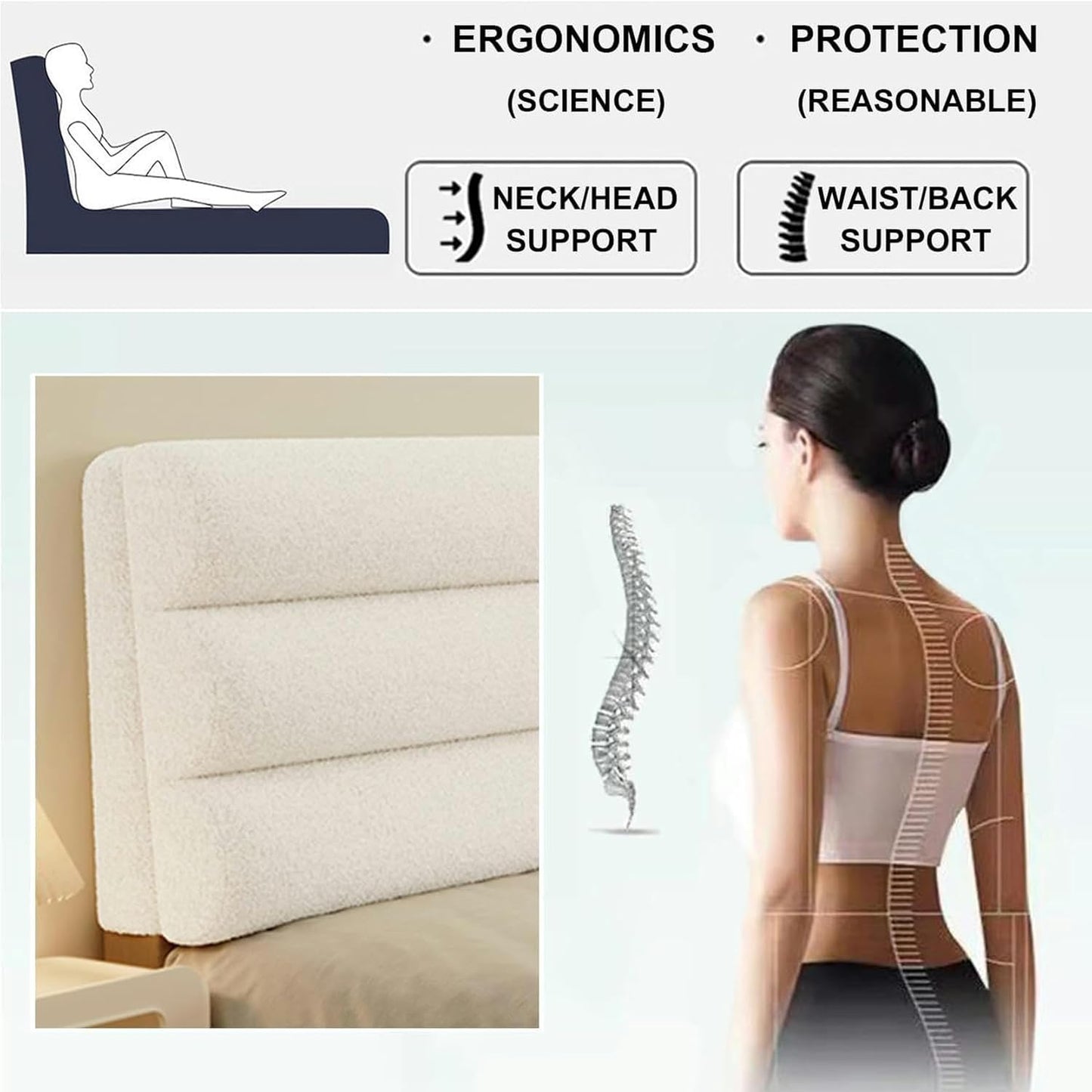 AMNOOL Wall Pillowboard Headboard Upholstered Large Backrest Bed Rest Cushion Lumbar Support Backrest Bedroom Tatami Dorm Daybed Pillow with Removable Cover, White