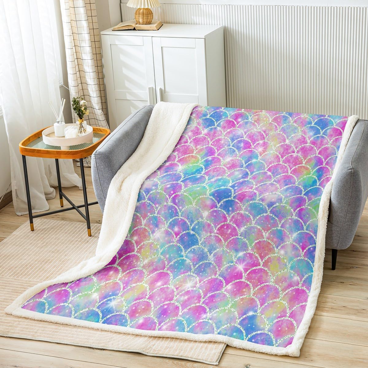 Feelyou Kids Boys Girls Sherpa Blanket Glitter Fleece Throw Blanket for Rainbow Plush Blanket Fuzzy Cozy Soft Blanket Throw 50"x60"
