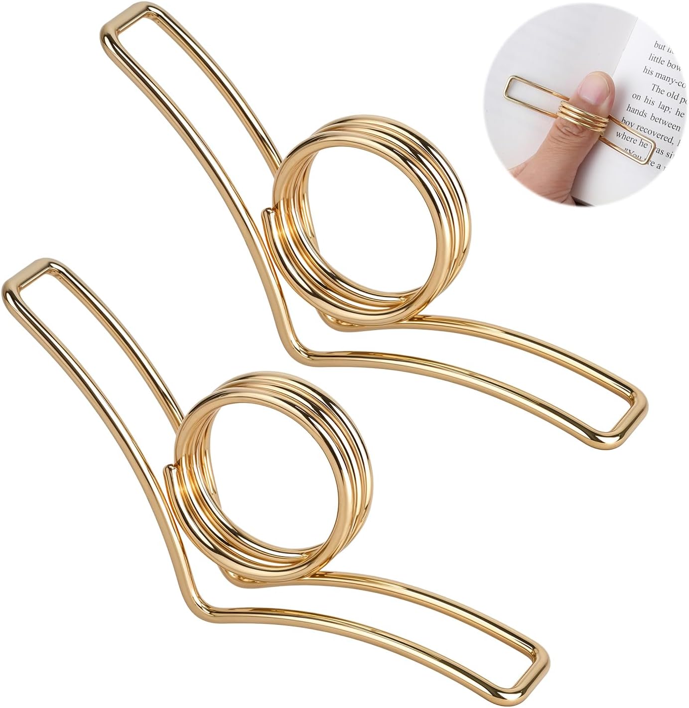 2 PCS V-Shape Books Opener Holder, Metal Thumb Book Page Holder, Gold Page Holders for Thumb, Finger Books Holders Ring for Book Lovers Readers Student Teacher Reading Accessories Gifts