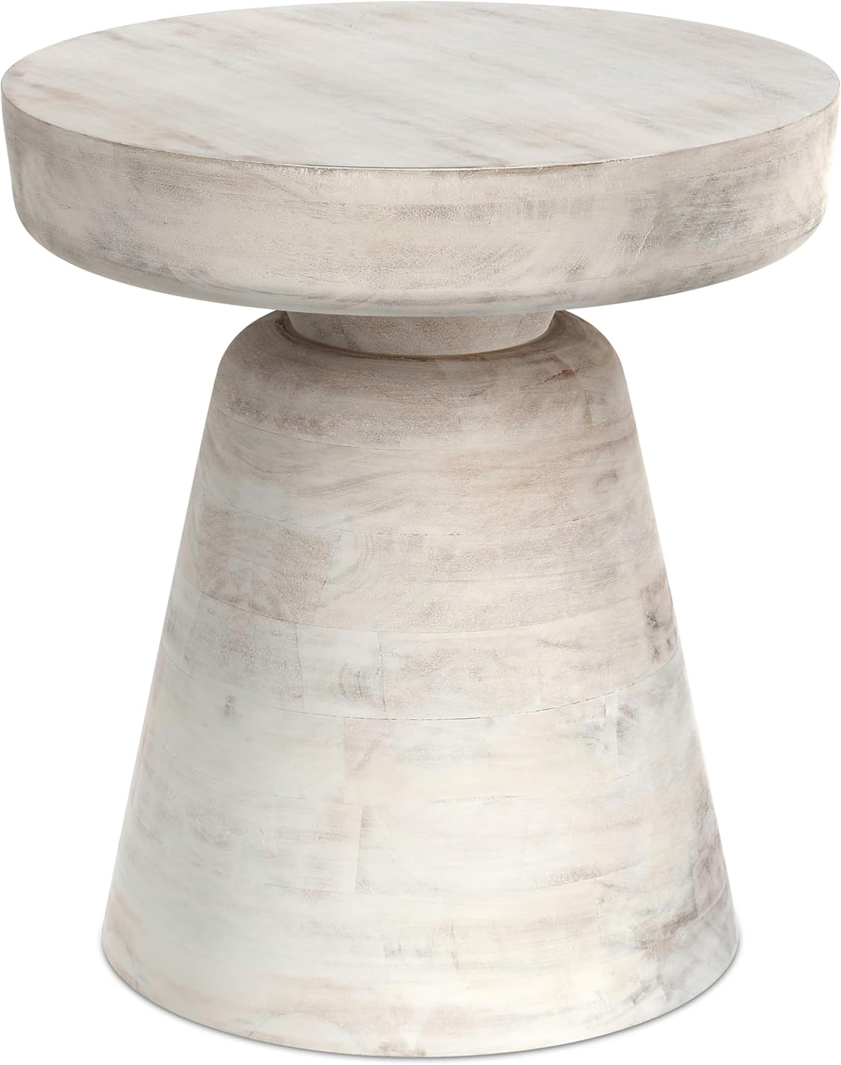 SIMPLIHOME Robbie Accent Table - 16 inch Wide Solid Mango Wood End Table in Distressed White Wash, Boho Contemporary Rustic Side Table for Living Room or Bedroom with Multipurpose Function, Assembled