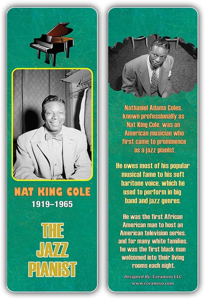 Creanoso Historical Fact American Famous Musicians Bookmark Cards (30-Pack) – Learning Reading Bookmarks Collection Set – Stocking Stuffers for Boys, Girls, Kids – Classroom Incentives - Gift Tokens