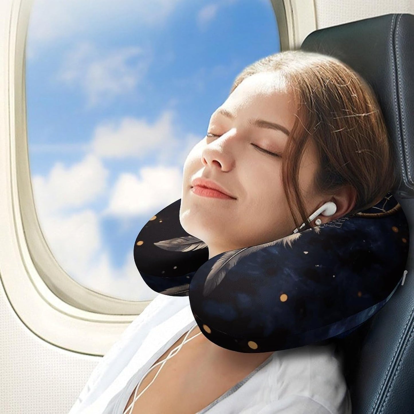 White Fantasy Dream Catcher Neck Pillow Memory Foam U Shaped Pillows Portable Pillows for Shoulder Travel Head Support Pillow with Concealed Zipper for Airplane Car Home Office