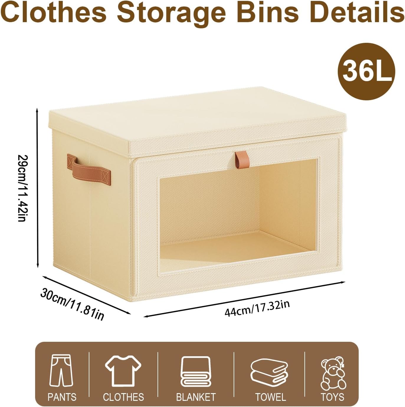 Tuza 4 Pack Foldable Storage Bins - Fabric Decorative Storage Boxes with Handles & Window, Collapsible Organizer for Closet, Shelf, Dorm Room