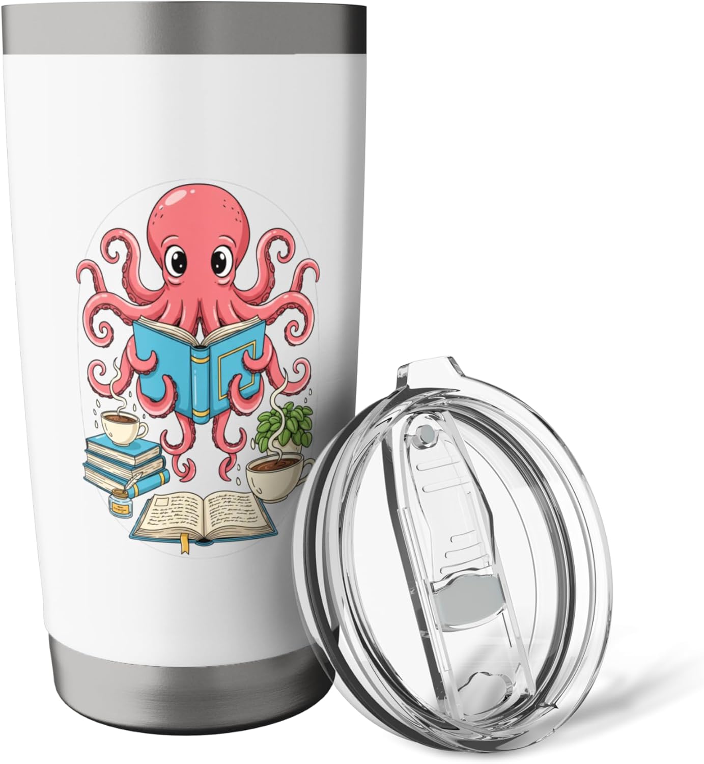 Bookish Octopus Reading Books And Coffee Literary Lover Art Stainless Steel Insulated Tumbler