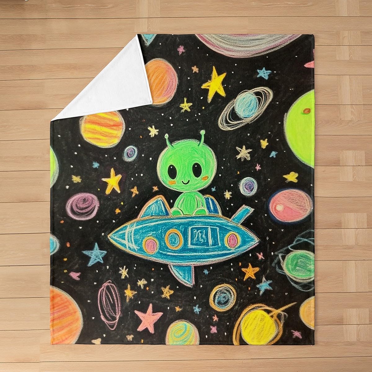 Feelyou Alien Printed Flannel Fleece Throw Blanket Throw 50"x60" Galaxy Outer Space Fuzzy Blanket for Sofa Couch Kids Boys Hand Drawn Cute Alien All Season Bed Blanket Purple Universe Plush Blanket