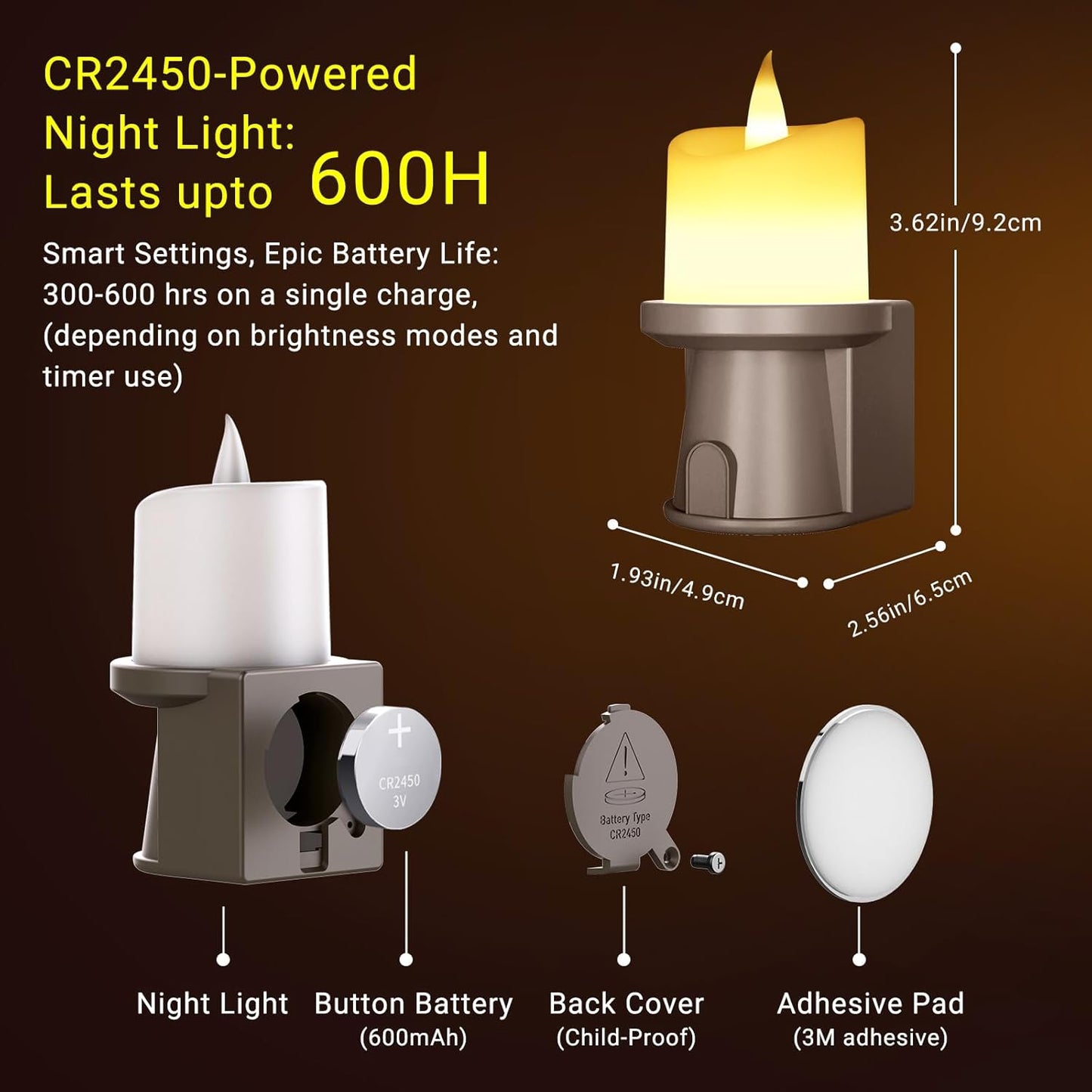 Flameless Candles Night Light with Flickering Flame, Battery Operated LED Night Light, Magnetic Attachment for Easy Placement, Realistic Candlelight for Home, Bathroom, Window Decor (Taupe, 2 Pack)