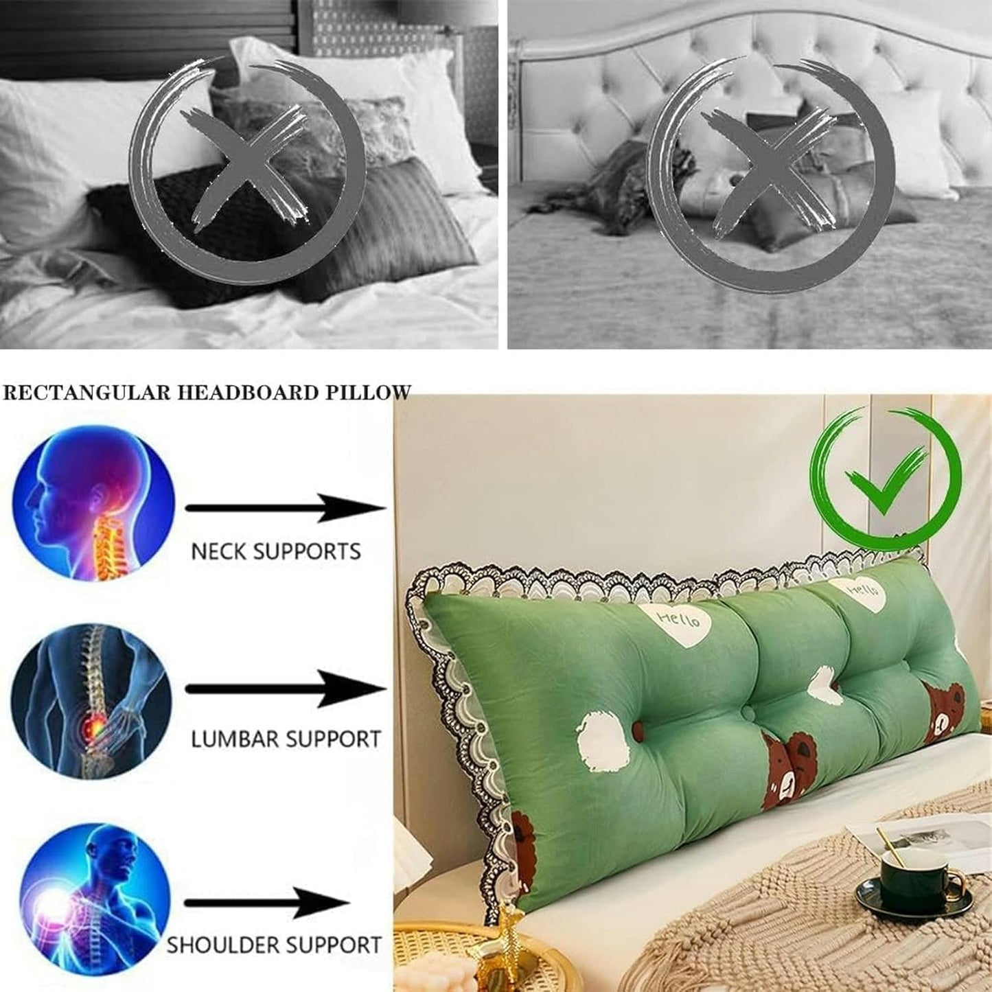 Large Reading Wedge Pillow, Removable Twin Full Queen Daybed Bunk Bed Rest Headboard Cushion Bolster Cushion Bed Rest Pillows(Green,120 * 50cm)