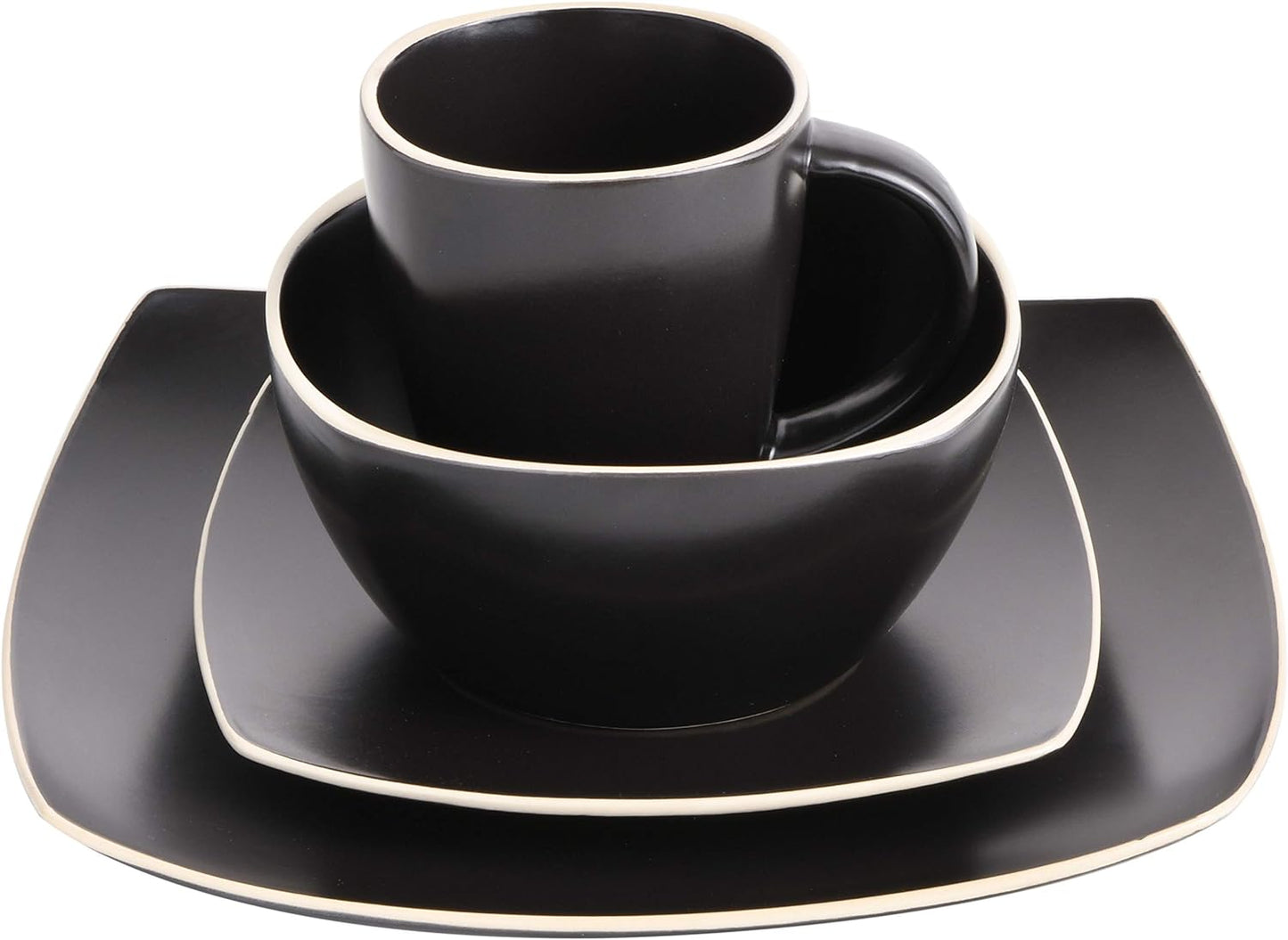 Gibson Home Soho Lounge Dinnerware Set, Service for 4 (16pcs), Matte Black