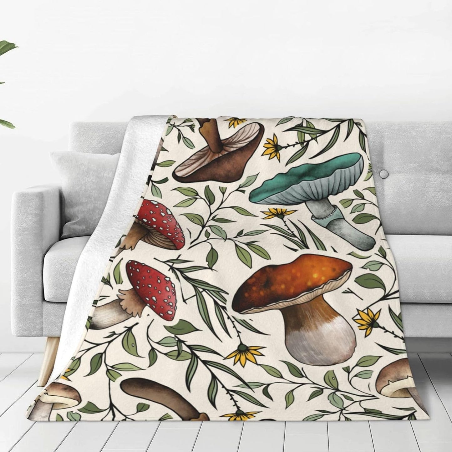 Ultra-Soft Microfiber Throw Blanket 330 GSM Fuzzy Fleece Blanket for Adults Kids Gift Couch, Sofa, Bed Mushroom 50"x40"