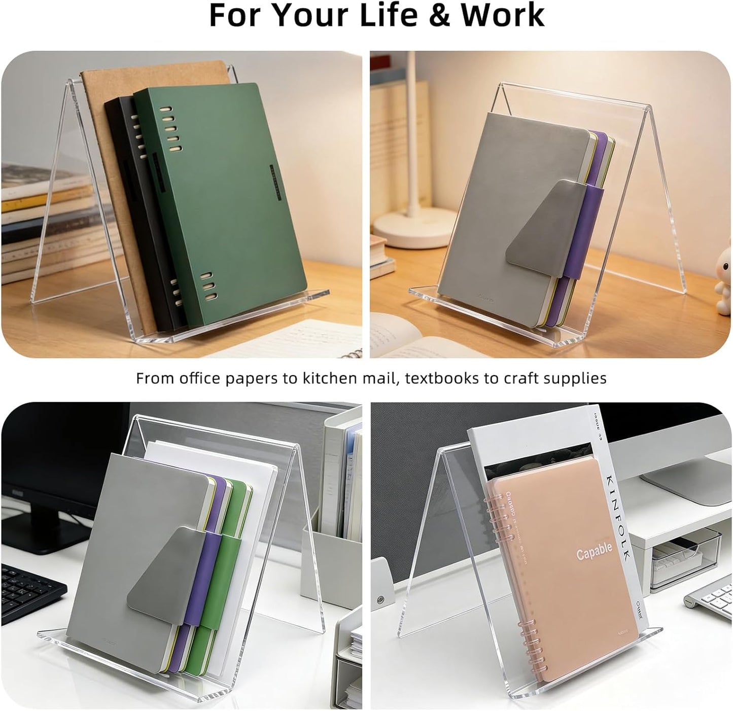 Acrylic Book Stand, Clear Display Easel 6 x 8, Transparent Cookbook Holder for Kitchen, Magazine & Tablet Stand, Picture Frame, Plate Display Stand