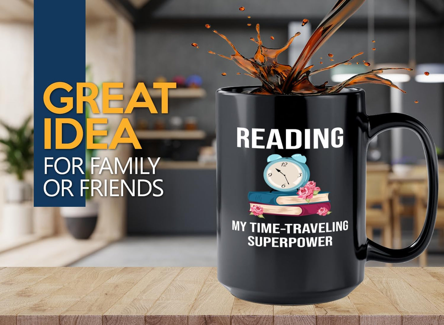 Book Lover Coffee Mug 15oz Black -Time-traveling Sprpwr - Gift For Poets Bookish People Bibliophile Librarian Book Club Reader