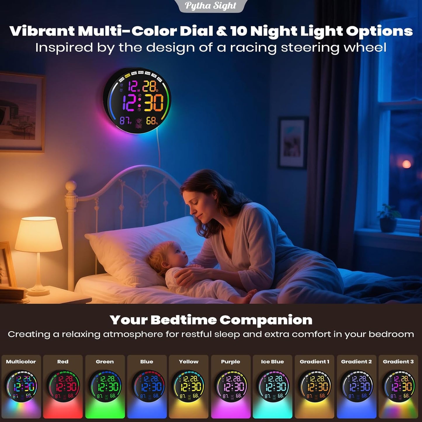 Large Digital Wall Clock with 10.3" LED Display,Alarm,Countdown Timer,DST,Temperature,Humidity,Auto-Dimming,Remote Control,Night Light for Classroom,Bedroom,Living Room,Office,Gym