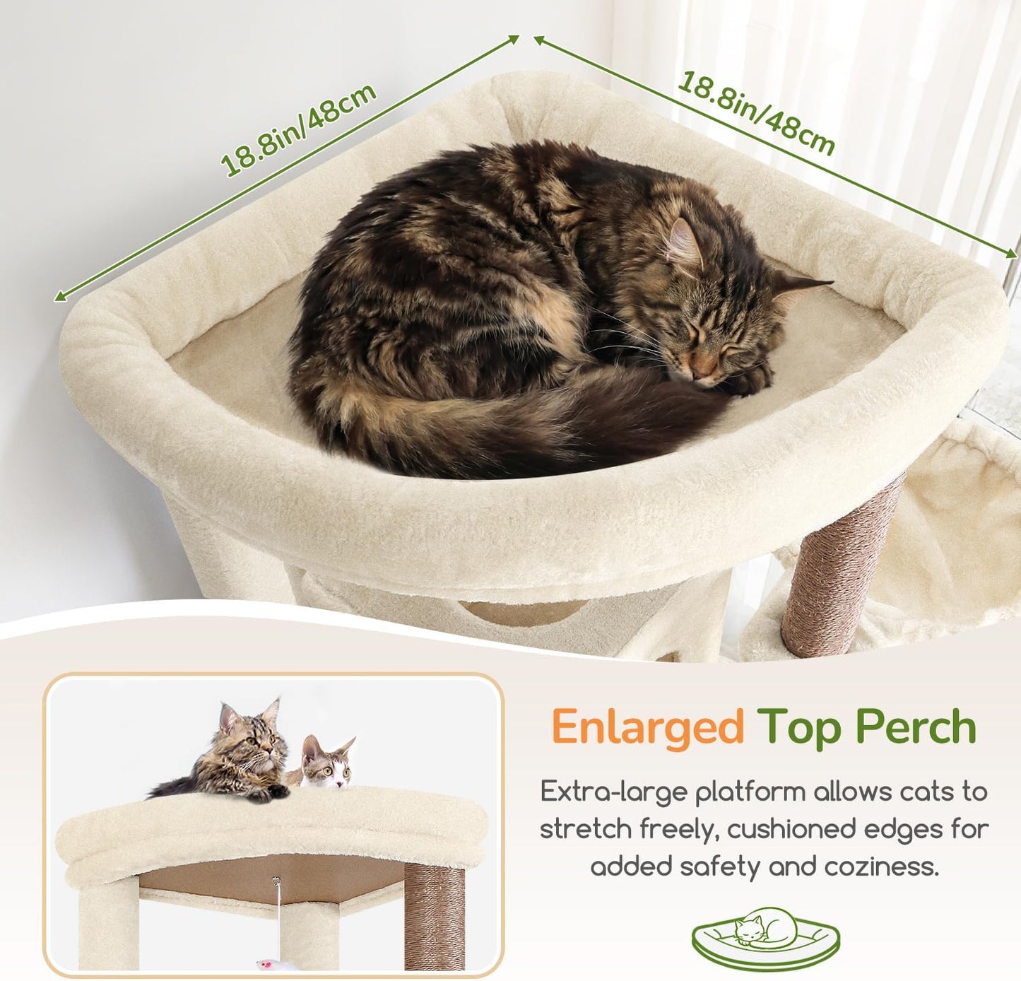 Globlazer Extra Large Cat Tree, 78 inch Sturdy Tall Cat Tree Tower for Indoor Multiple Large Adult Cats Kittens with 6 Scratching Posts, Enlarged Top Perch, 2 Padded Condos, S78G, Beige