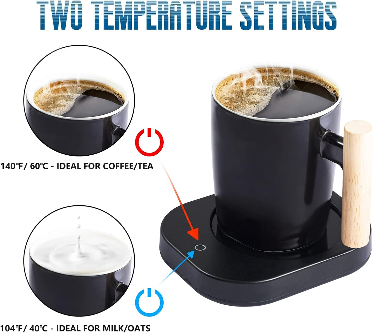 HOWAY Coffee Warmer & Mug Set, Cup Heater for Desk Temperature Control and Smart Auto Shut Off, 14oz, Two temperatures