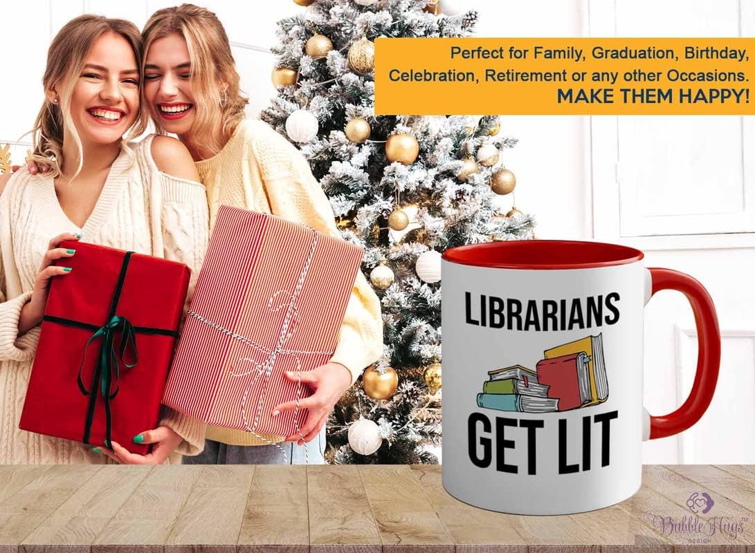 Book Lover 2Tone Red Mug 11oz - Librarians get lit - Gifts for Book Club Readers Book Nerd Librarians Book Worm Bookish