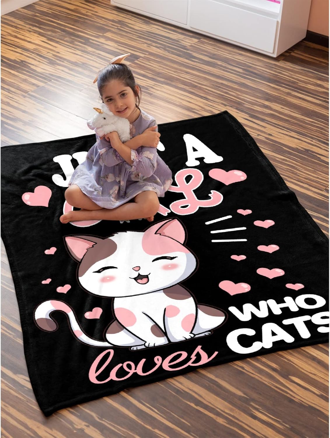 Cat Blanket Plush Gift for Kids Women Comfy Throw-Just A Girl Who Loves Cats-Soft Lightweight Kawaii Kitten Quilt Cozy Sheet Cute Animals Flannel Blankets for Halloween Couch Chair-40x50 Inches