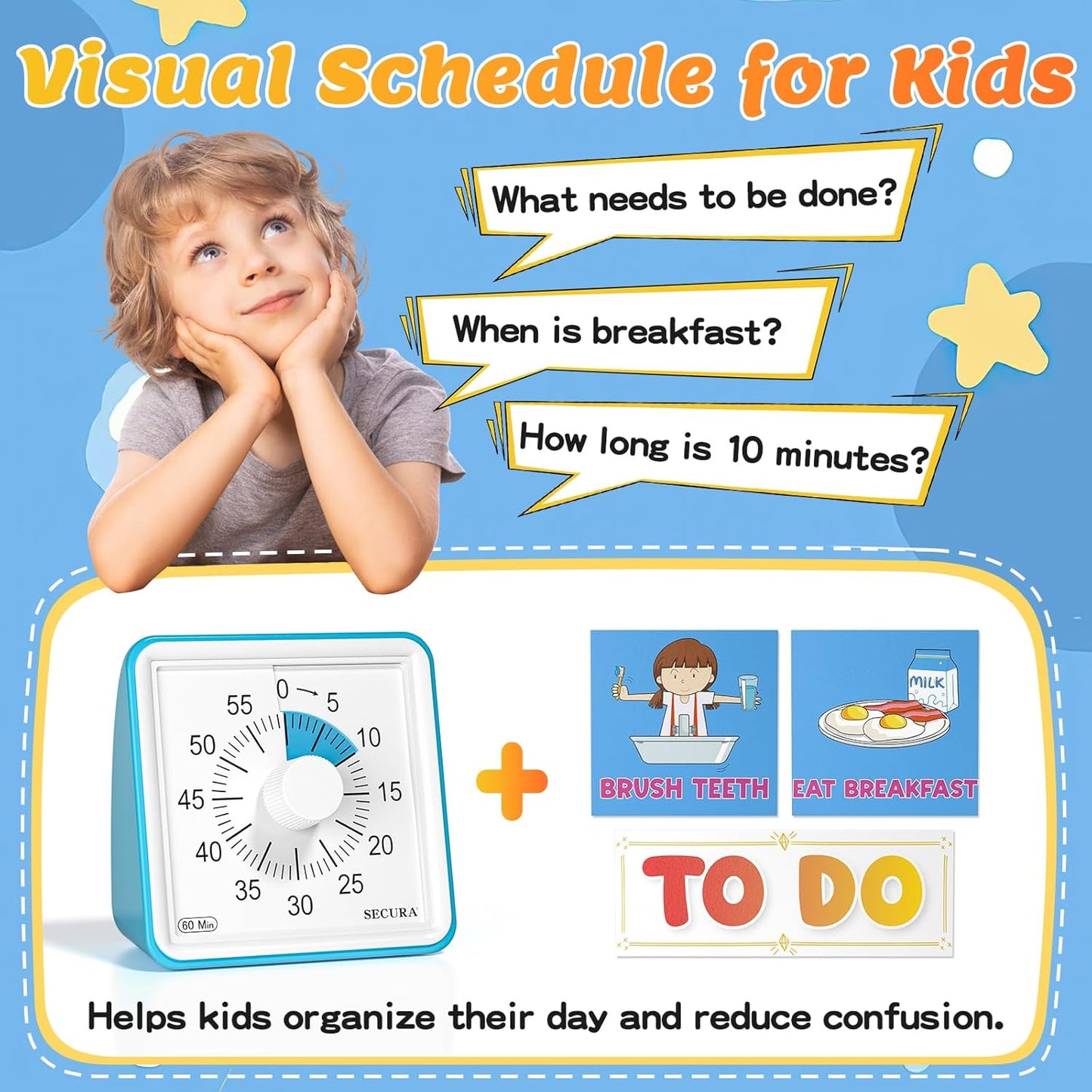 Secura Time Schedule Tasks, Special Education Autism Sensory Visual Timer for Kids, Daily Routine & Time Management Tool for Kids, ADHD, Autism, Classroom & Home