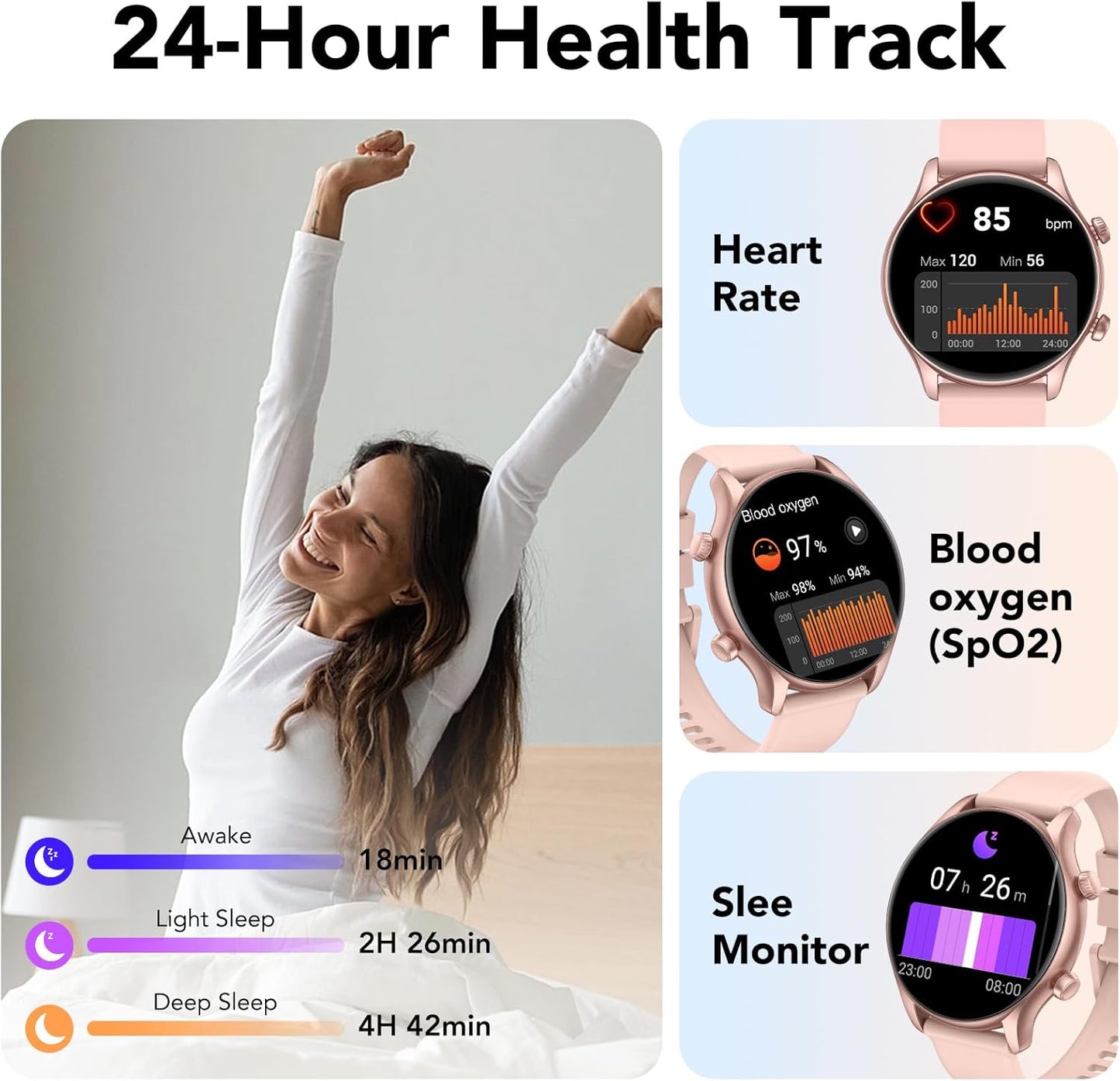 Smart Watch, 1.39" Smartwatch for Women (Answer/Make Call), Fitness Activity Tracker with Heart Rate & Sp02 Monitor, 100+ Sport Modes, IP68 Waterproof Fitness Watch for Android iOS (Rose Gold)