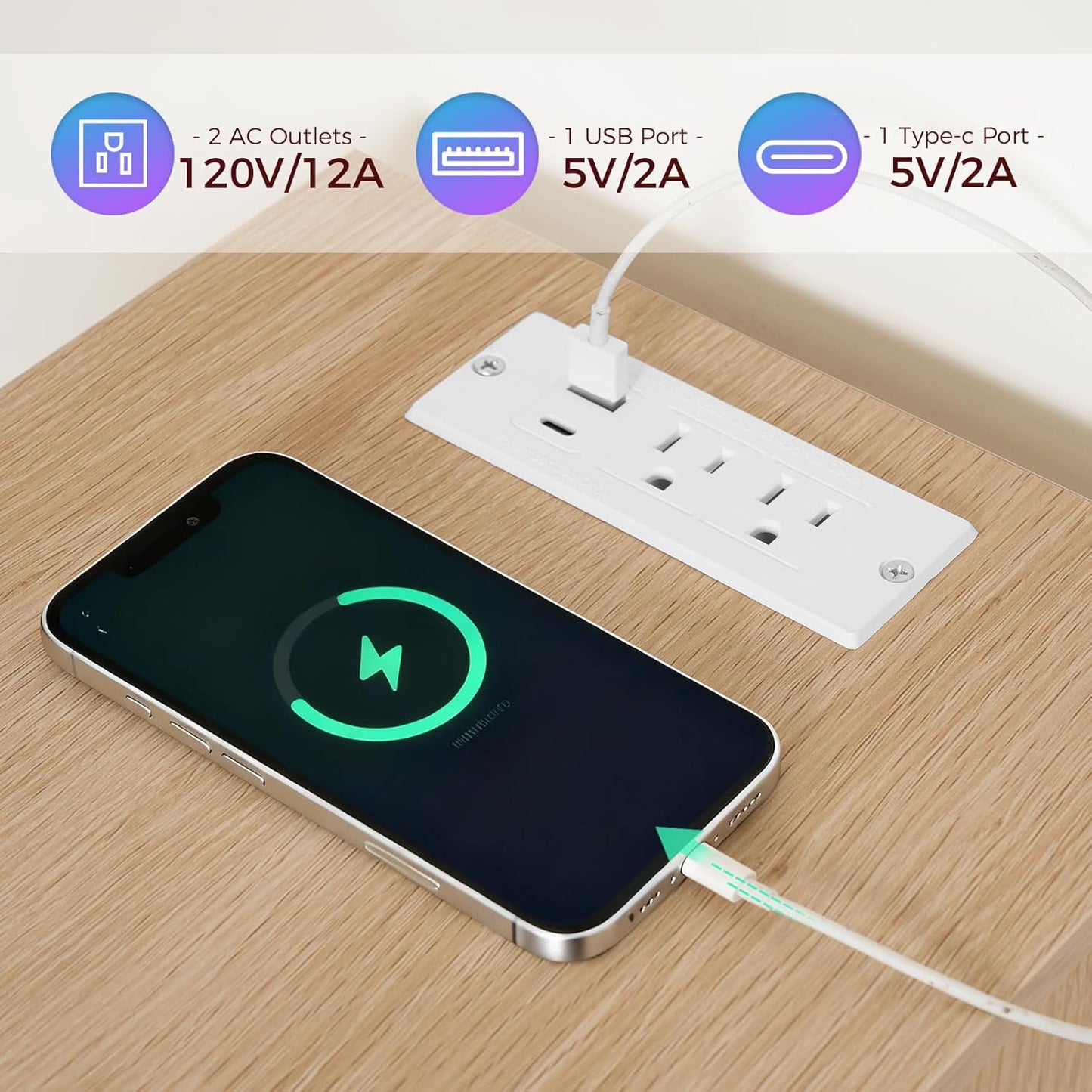 Modern End Table with Charging Station, Narrow Side Table for Small Spaces with 2 Open Storage Shelf, Narrow Nightstand with Light, Thin Bedside Table for Living Room, Natural ETNA18E01