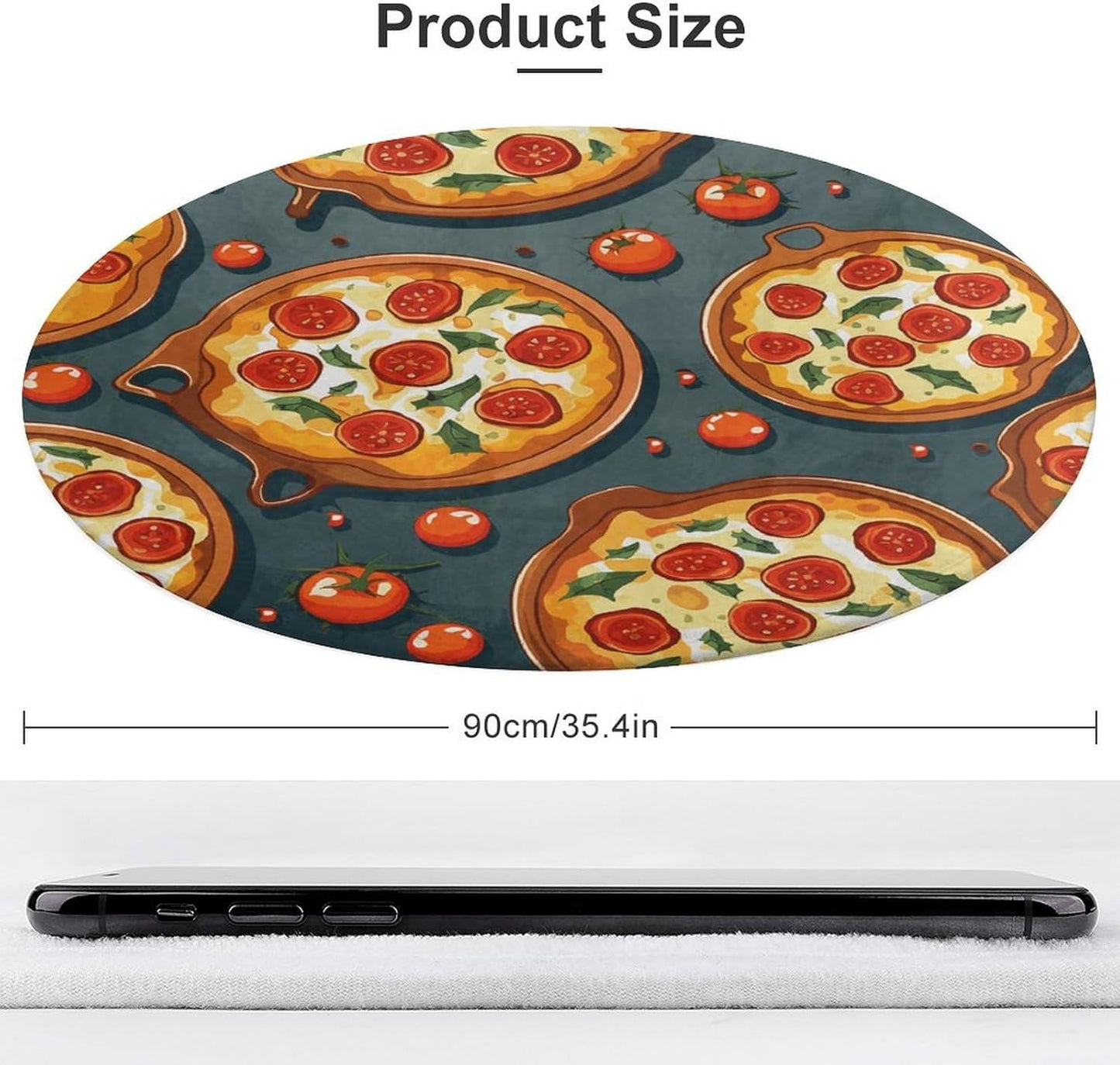 Pizza Food Circle Rug Retro Luxury Coral Velvet Floor Mat Non Slip Soft Indoor Floor Carpet Comfy Thickened Area Rugs Modern Aesthetic Minimalist Carpets for Home Decor