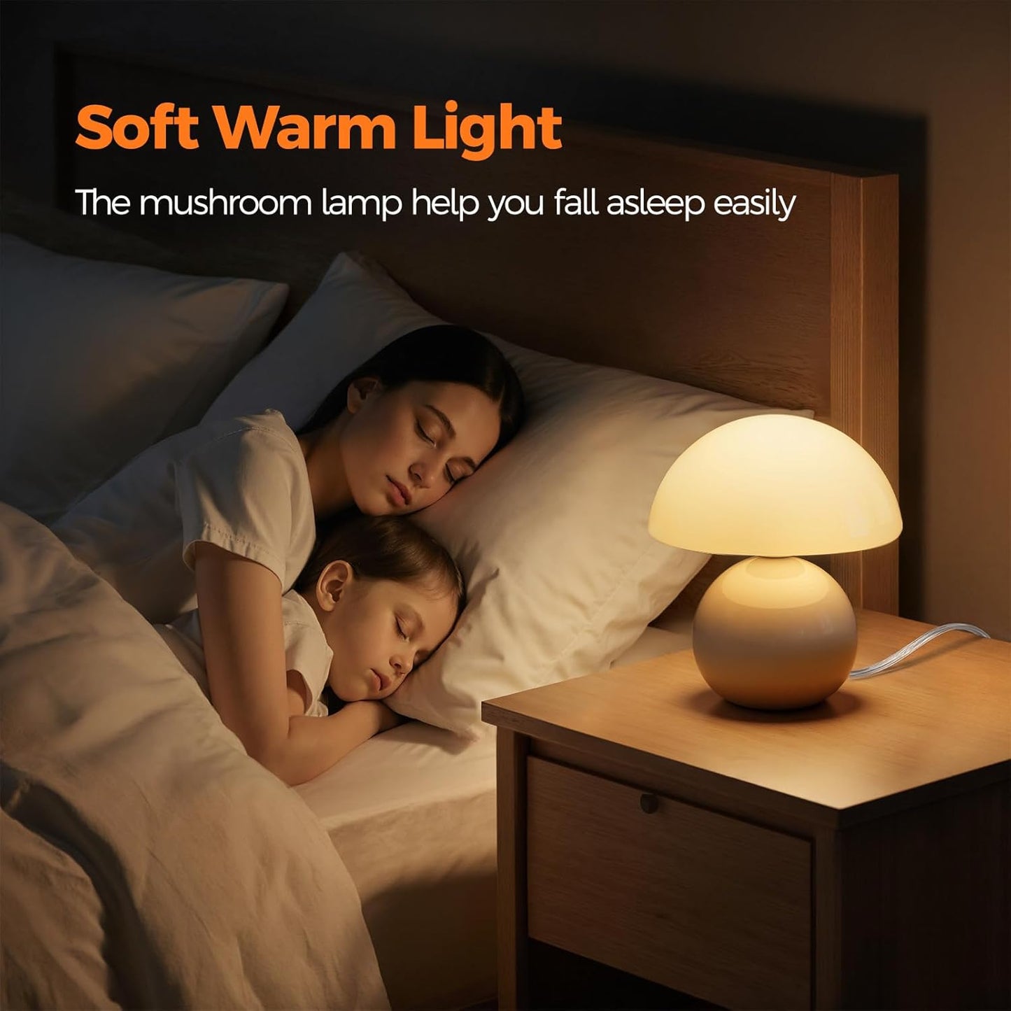 NIORSUN Mushroom Lamp,Table Lamp for Bedroom, 2700k Dimmable Desk Lamps,Small Bedside Table Lamps for Living Room Night Stands, Mushroom Decor Cute Mini Modern Mid Century Lamps(White)