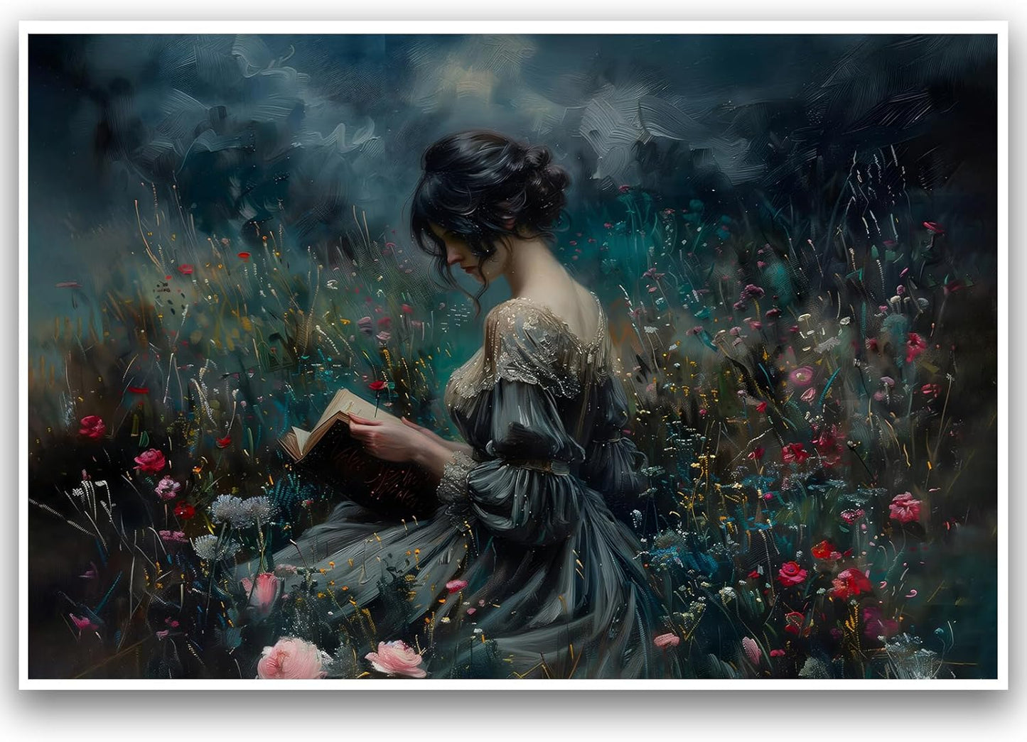 Vintage Reading Wall Art,Book Lovers Art,Library Wall Art,Vintage Victorian Fine Art Poster,Woman Reading A Book Poster Gothic Wall Decor Picture for Bedroom Dormitory Study Room Unframed 16x24Inch