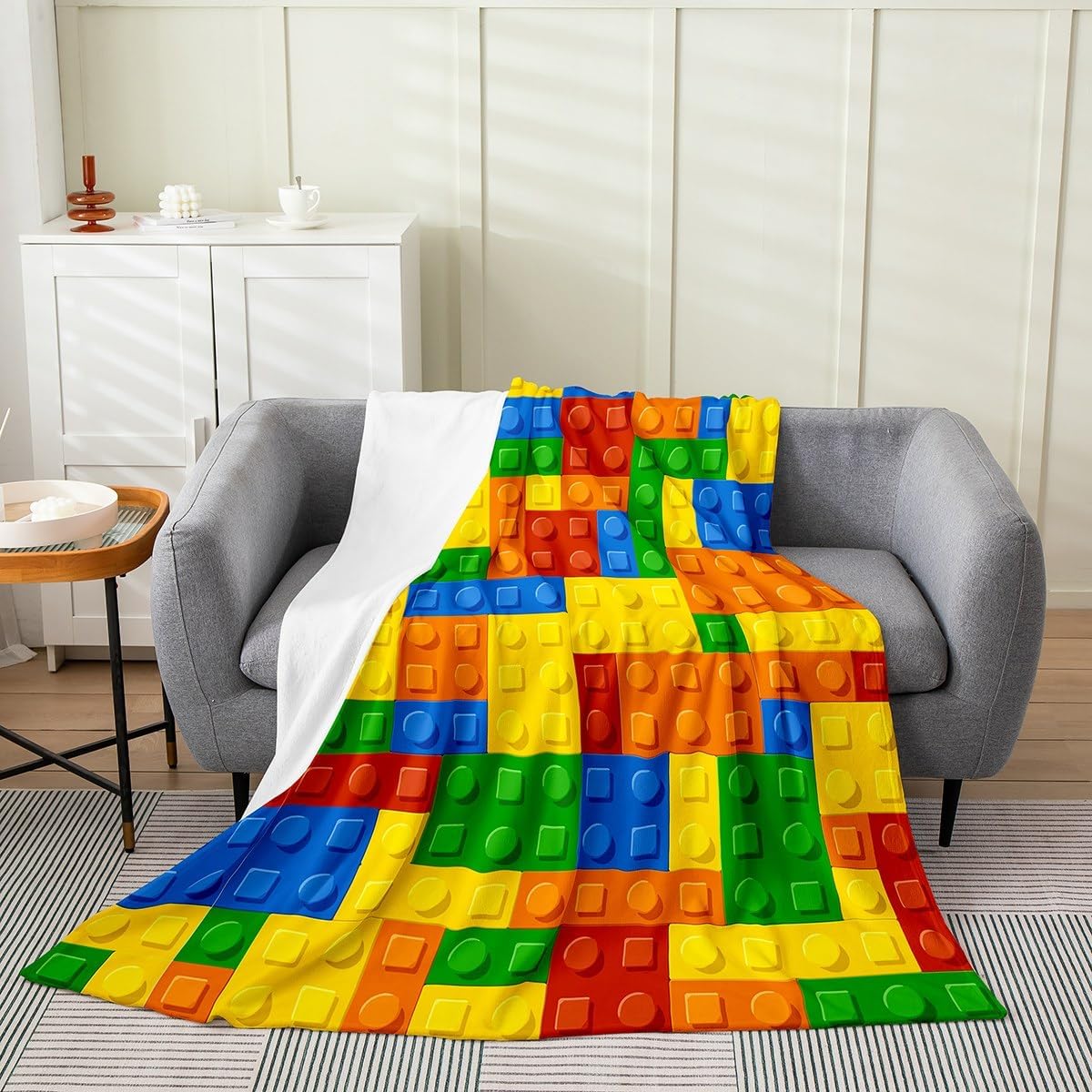Building Blocks Thermal Insulated Flannel Fleece Throw Blanket,Toy Geometric Rectangle All Season Bed Blanket Fuzzy Blanket for Bed Sofa Couch,Modern Style Bedroom Decor Plush Blanket Twin 60"x80"