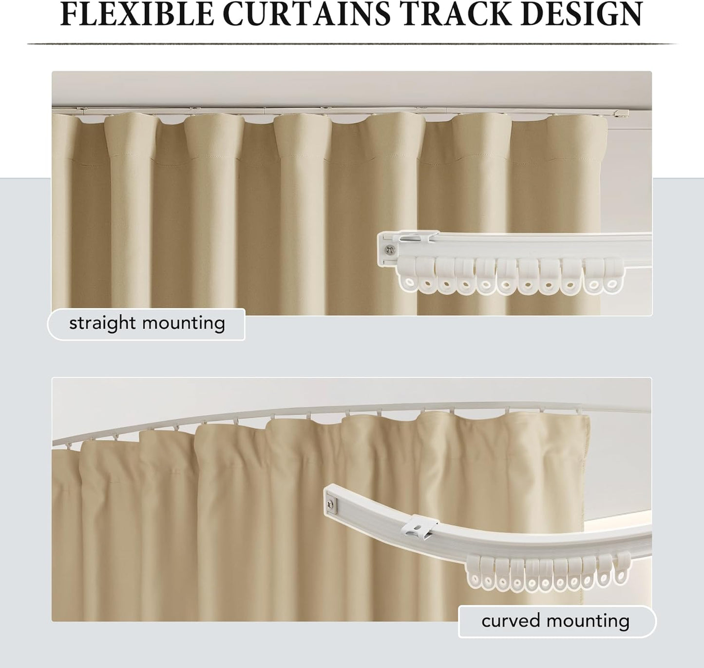 RYB HOME Extra Wide Room Divider Curtains with Flexible Silent Track, Blackout Extra Long Curtains with Hooks for Bedroom/Living Room/Basement Ceiling&Wall Mount, Biscotti Beige, W150 x L108, 1 Panel