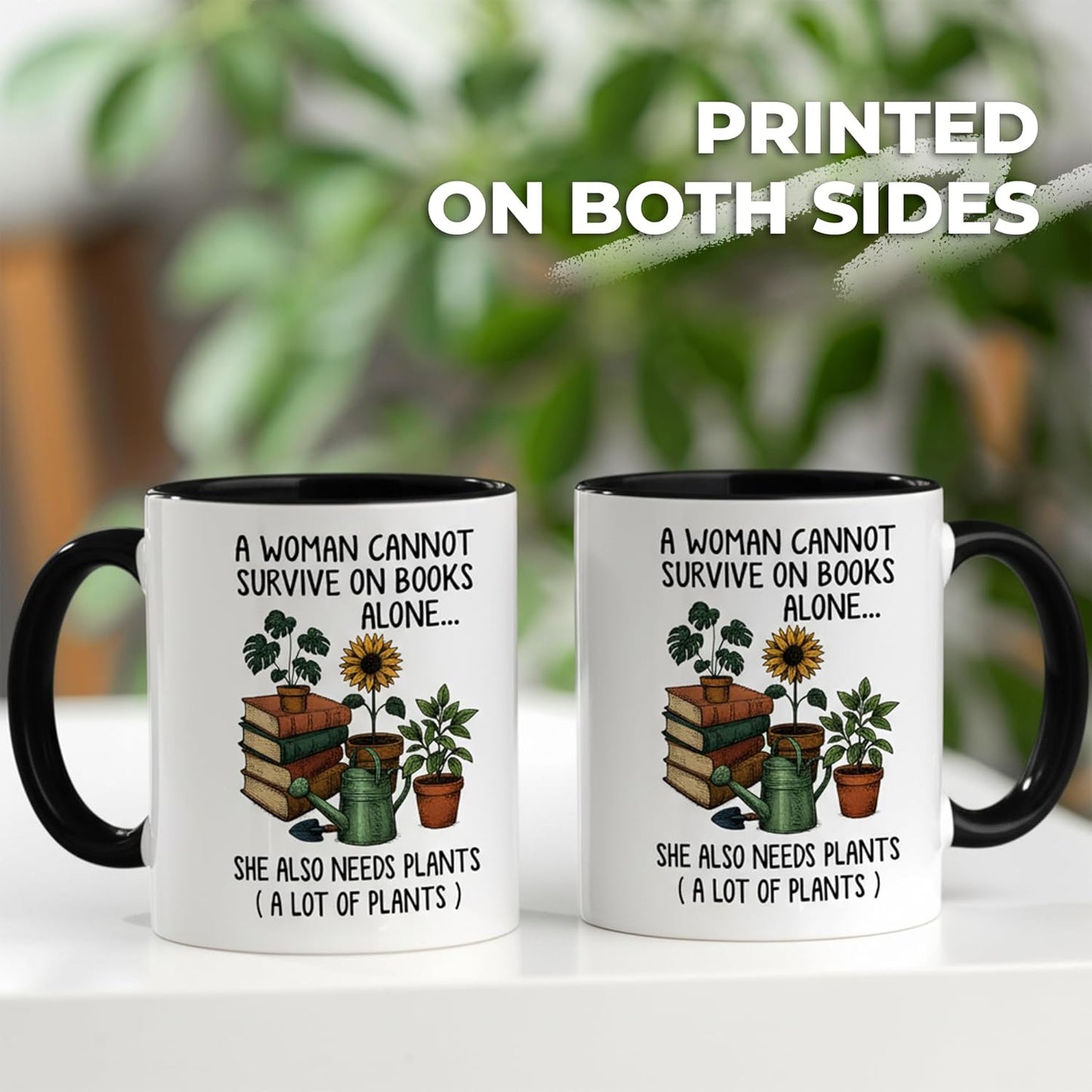 Book and Plant Lover Coffee Mug, Mugs for Reading and Gardening Lovers, Book Lover & Gardener Mug, Gardner Gifts for Women, Novelty Design for Bookworm and Gardening Enthusiasts